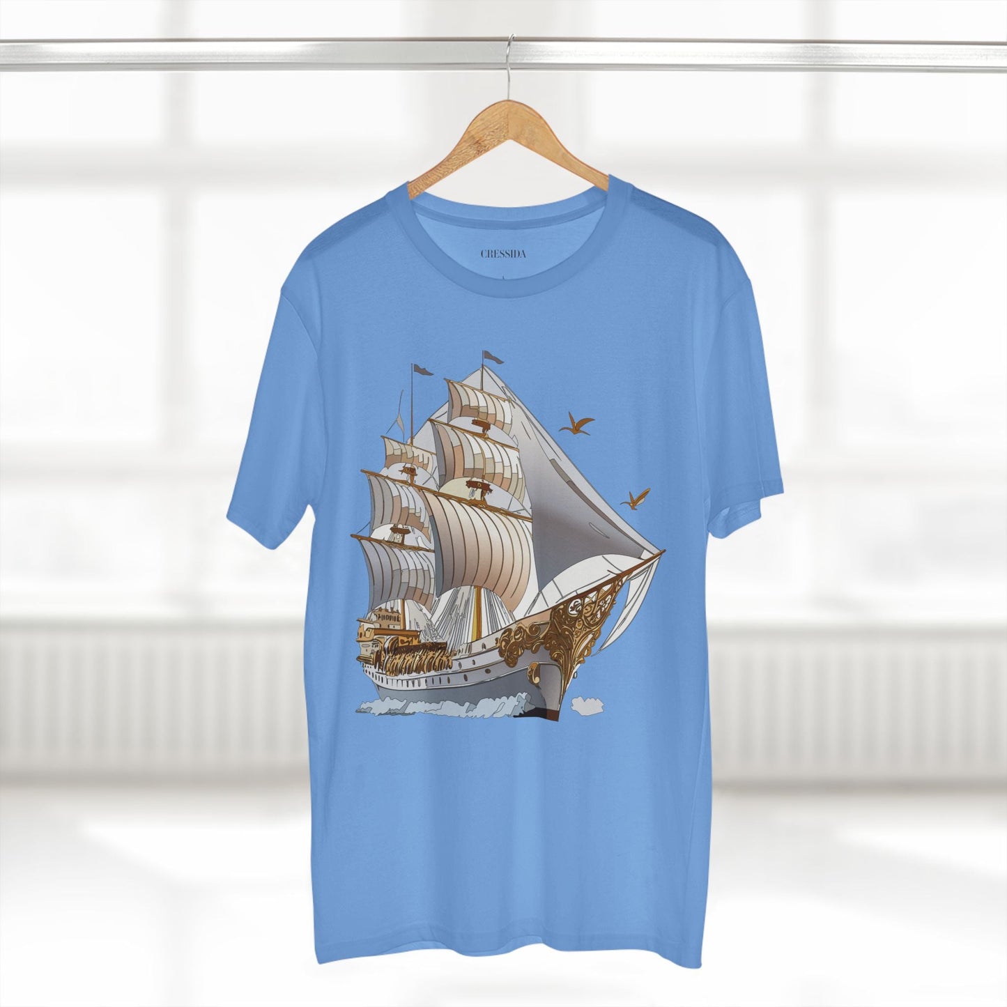 Ship Graphic Unisex 100 Cotton T-Shirt with Gold Frigate Art Design 16