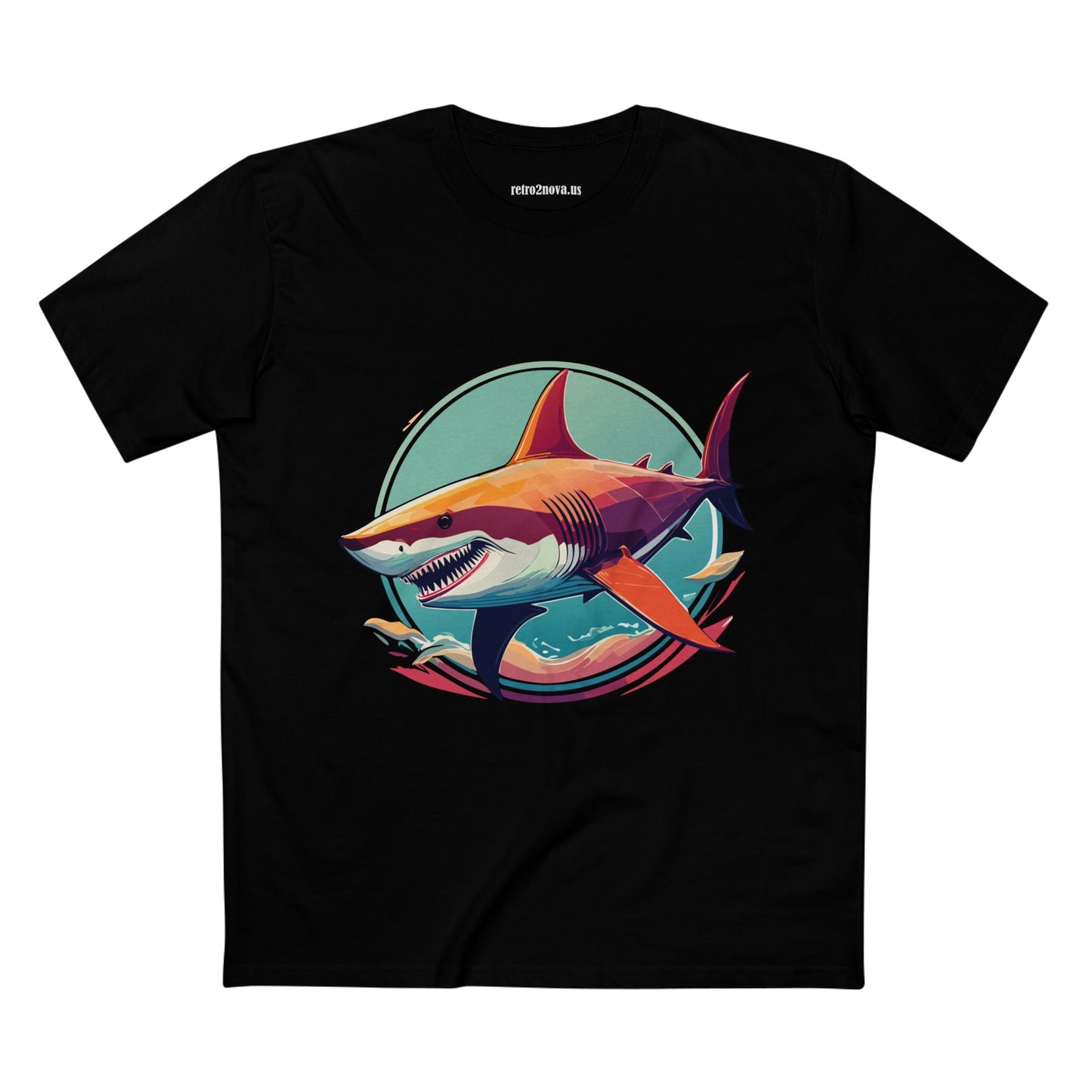 Unisex Animals Shark Shirt Premium Cotton Staple Tee With Original Art Design By Retro2Nova From Exclusive Art Collection