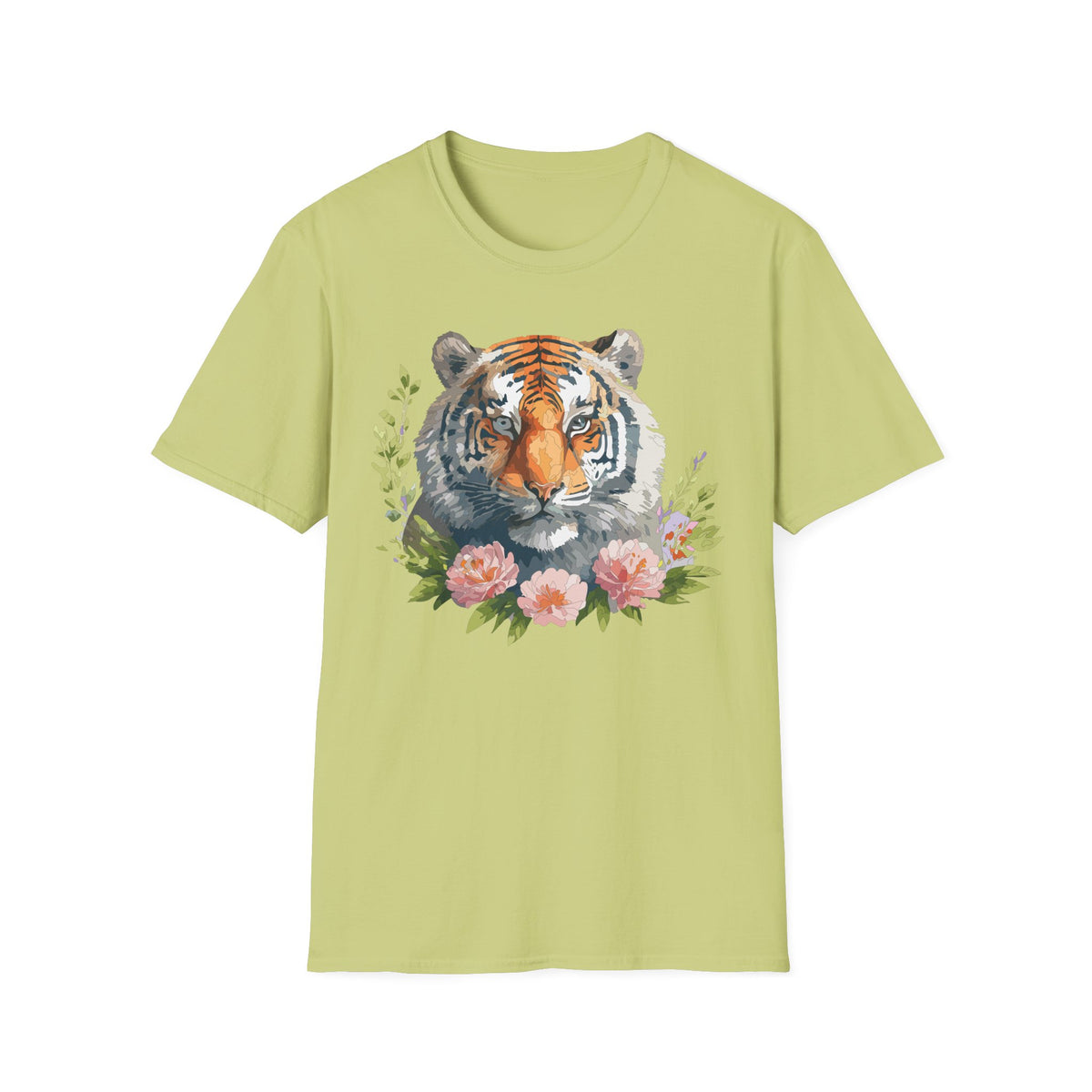 Watercolor Tiger Head T-Shirt | Floral Accents, Botanical Illustration