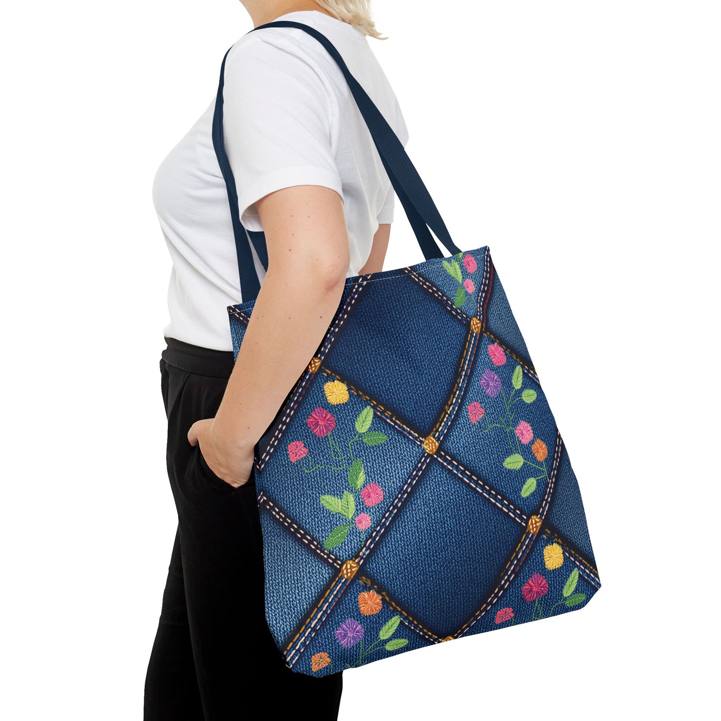 Denim Fabric Imitation Print Unisex Canvas Bag Poly Spun 3 Sizes Tote Bag 124