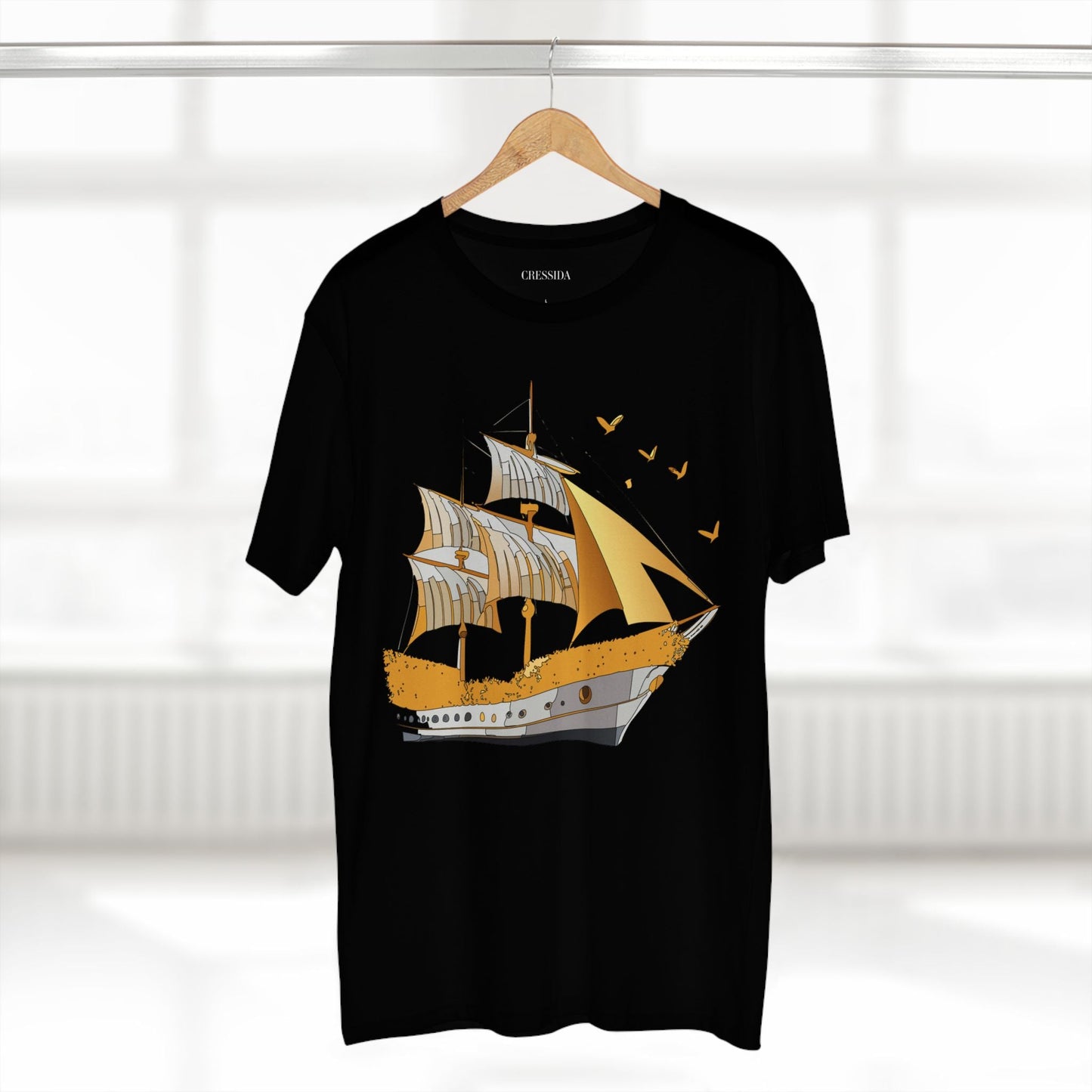 Ship Graphic Unisex 100 Cotton T-Shirt with Gold Frigate Art Design 20