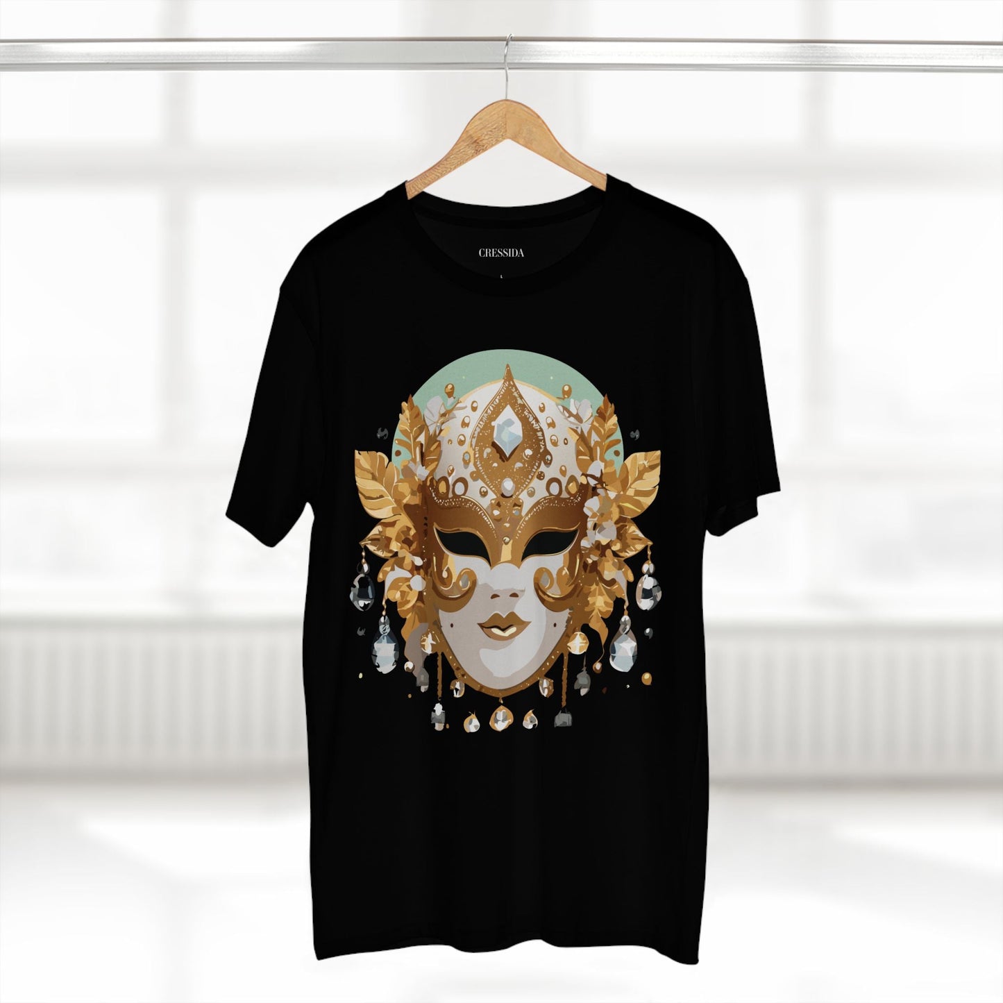 Carnival Mask Graphic T-Shirt Unisex 100 Cotton With Antique Gold Art Design Tee 9