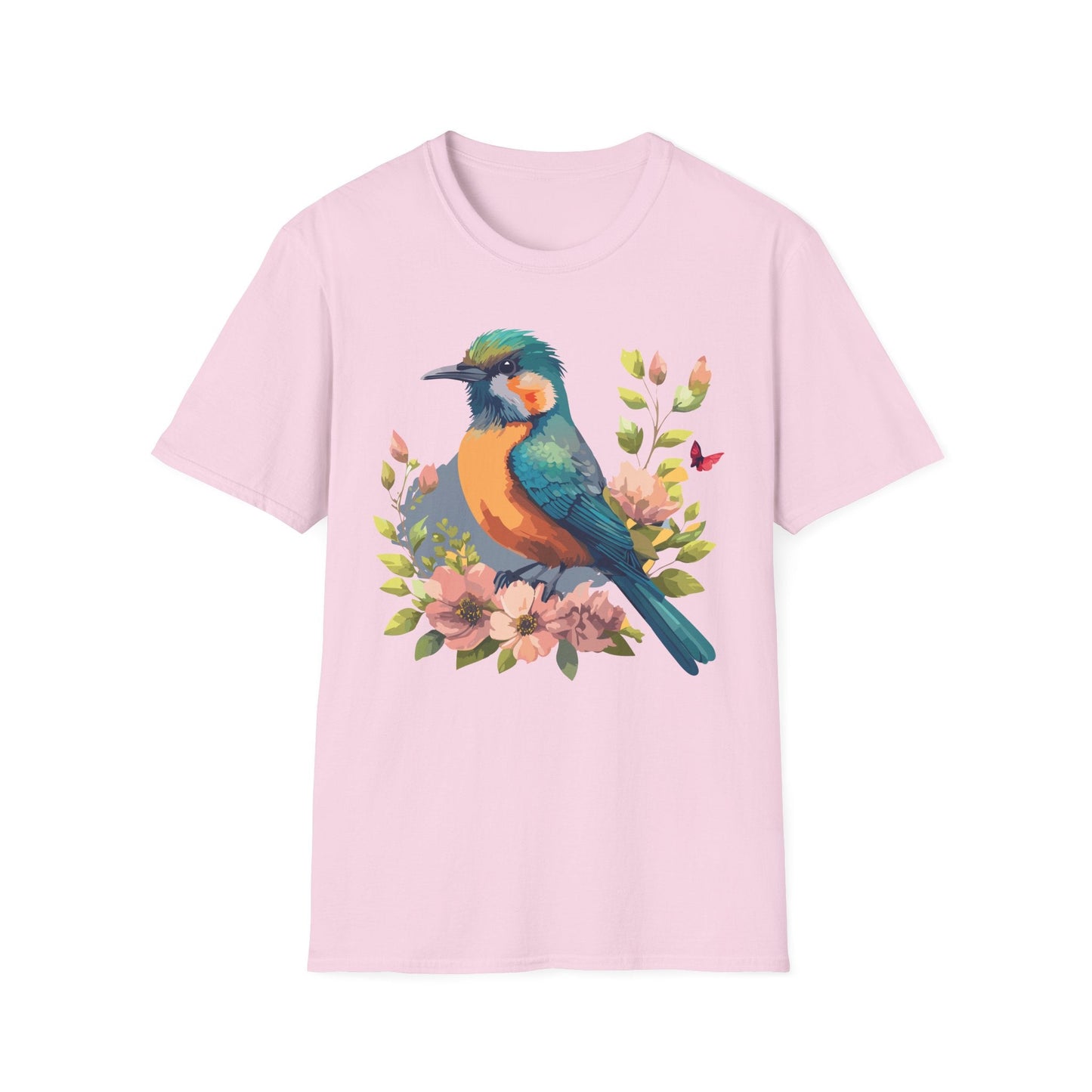 Floral Bird T Shirt Unisex Softstyle Tee 100 Percent Ring Spun Cotton Animal Print