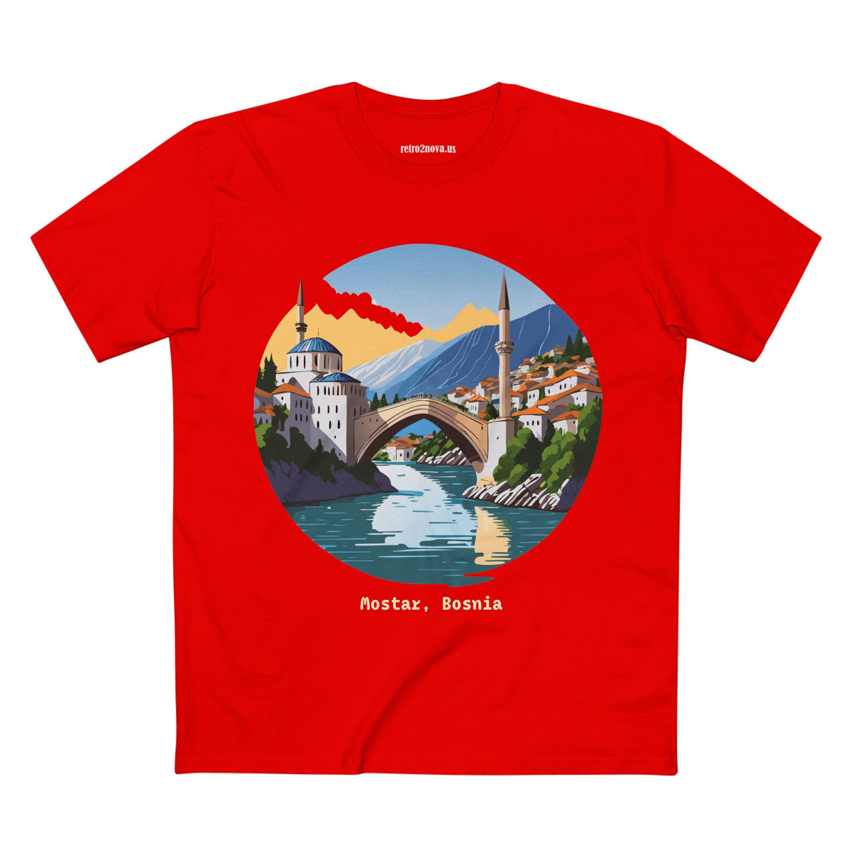 Mostar Bosnia Illustration T-Shirt | Stari Most Bridge Circle Design