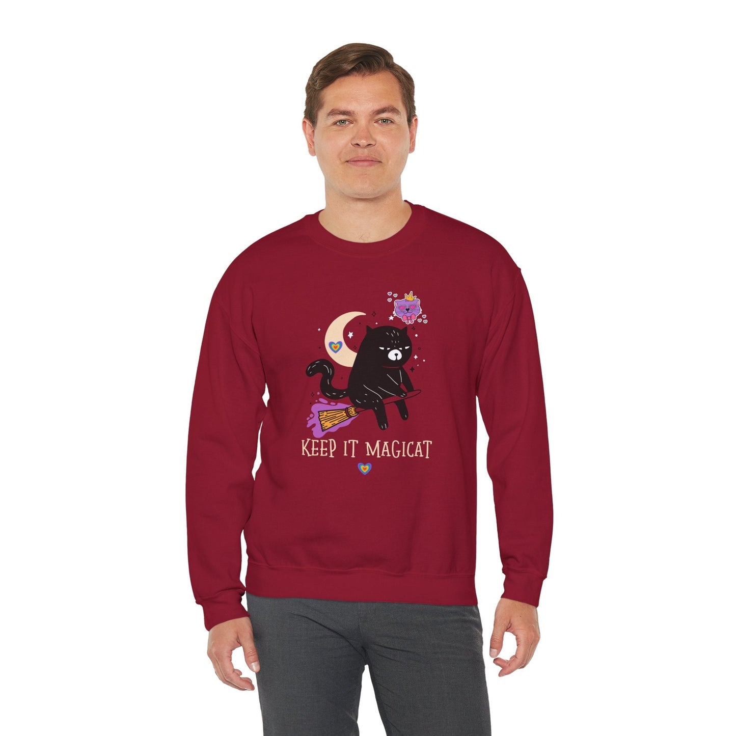 Flying Cat Heart Sweatshirt Unisex Fifty Fifty Cotton Poly Crewneck Gildan 18000 Valentines Day
