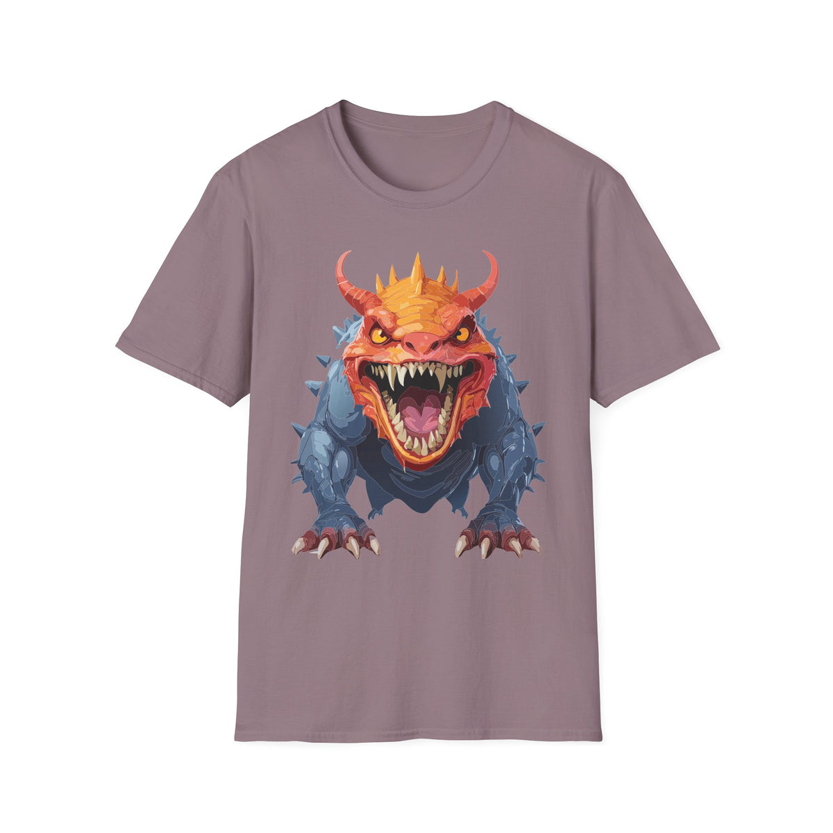 Dragon Monster T-Shirt — Fierce Orange & Blue Fantasy Creature Cartoon Graphic Tee Unisex 100 Cotton Gildan T-Shirt