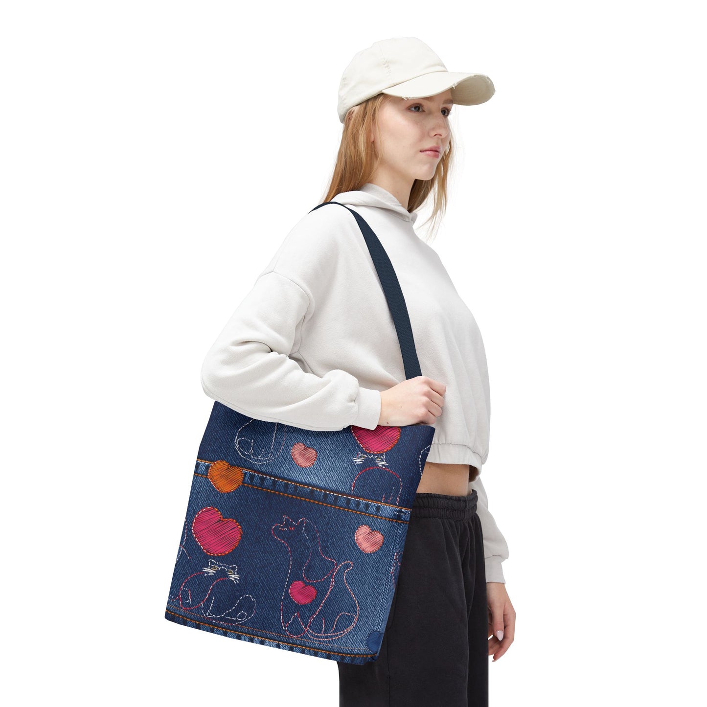 Love Day Graphic Design Denim Fabric Imitation Print Unisex Canvas Bag POLY 3 Sizes Tote Bag 201-18