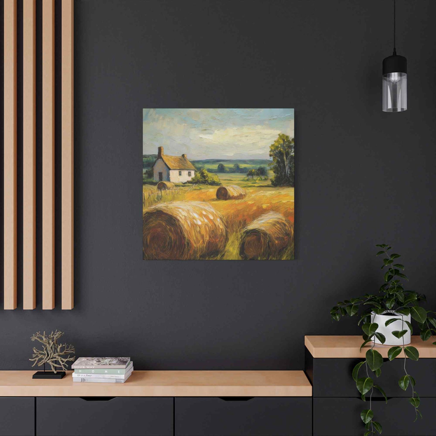Countryside Print Canvas, Oil Paint Print 20x20, 24x24, 30x30, 32x32, 36x36 Art Design Print Pine-Wood Inner Frame MC-48
