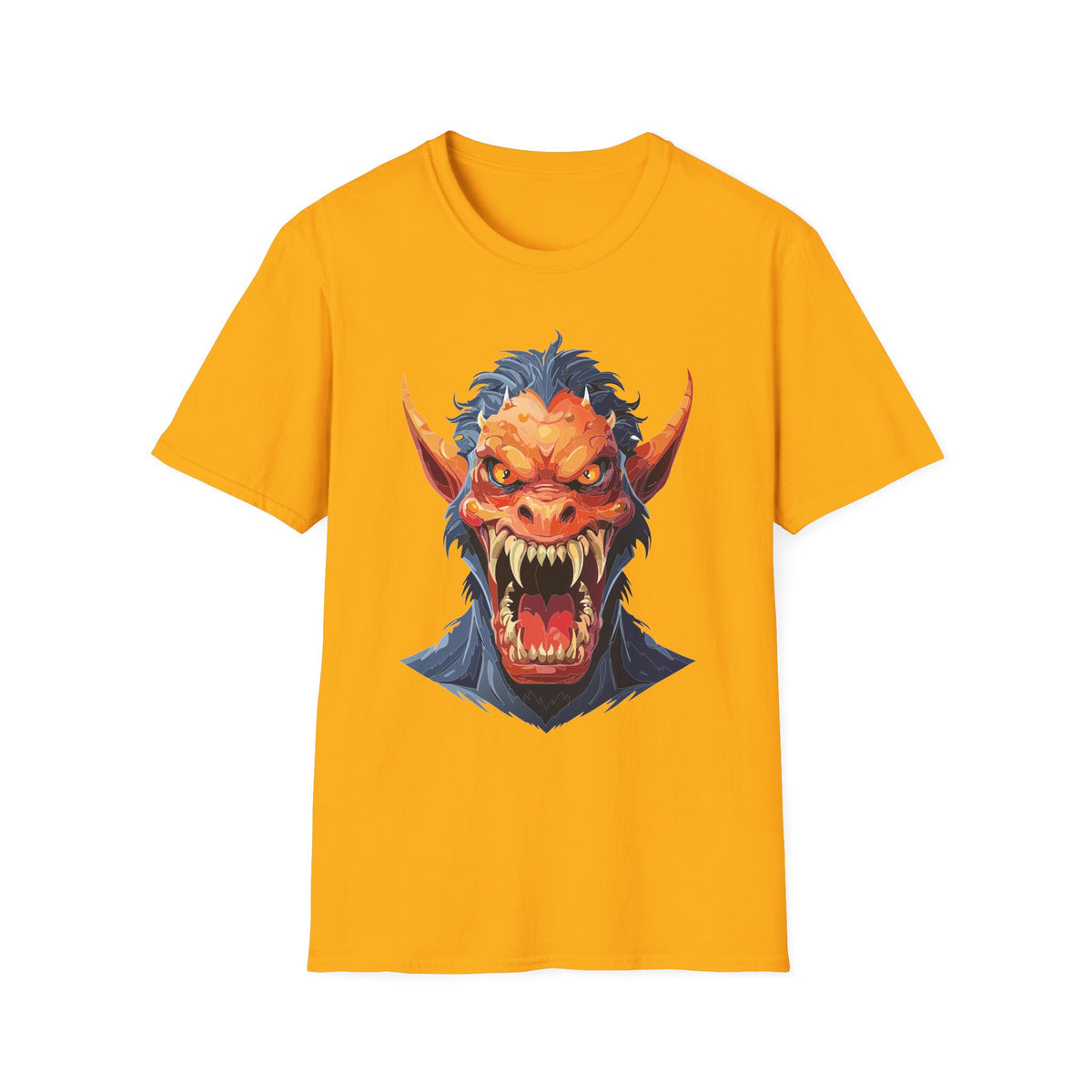 Demonic Monster Head T-Shirt — Fierce Horror Cartoon Graphic Tee Unisex 100 Cotton Gildan T-Shirt