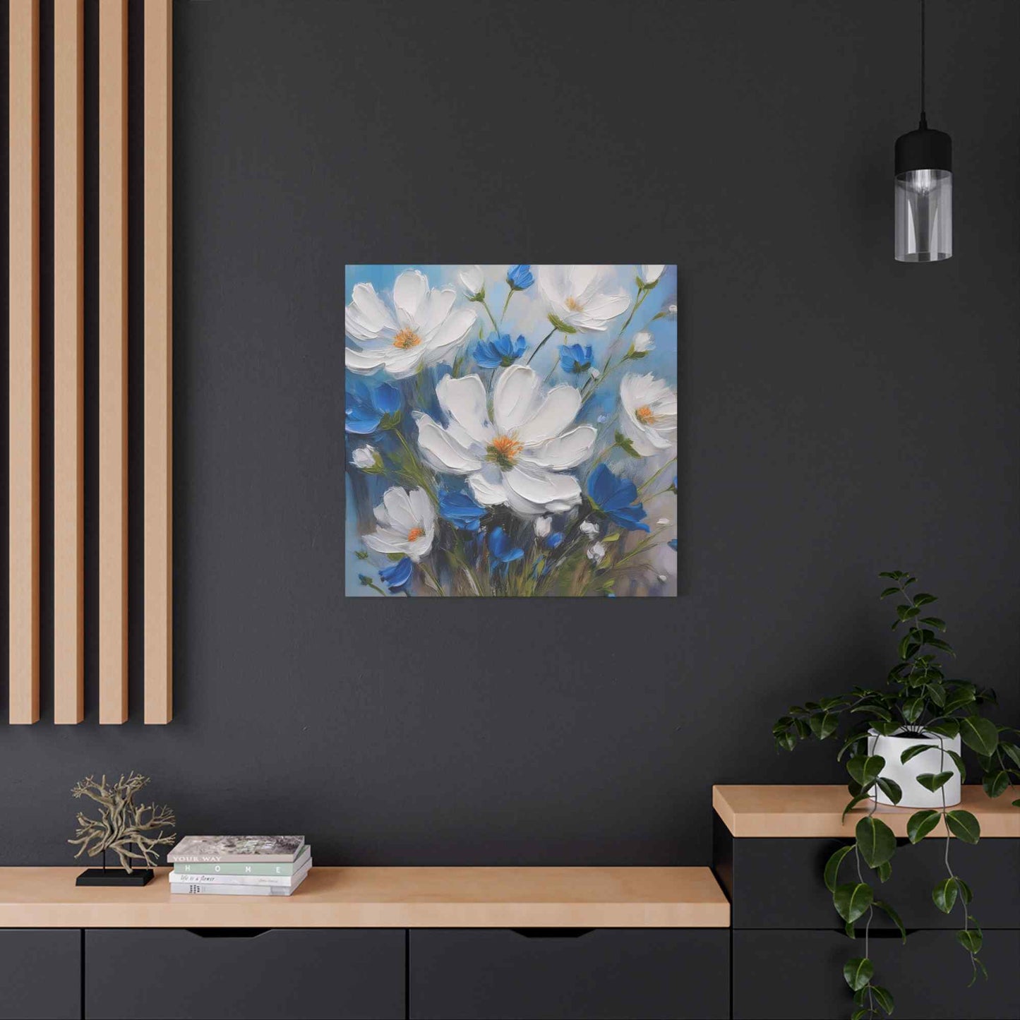 White Flowers Print Canvas, White Flowers Oil Paint Print 20x20, 24x24, 30x30, 32x32, 36x36, Art Design Print Non-Frame MC-9