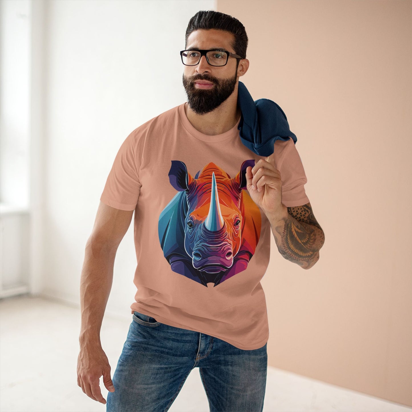 Rhino Animals Shirt Unisex Premium Cotton Tee With Original Art Design From Retro2Nova Art Collection