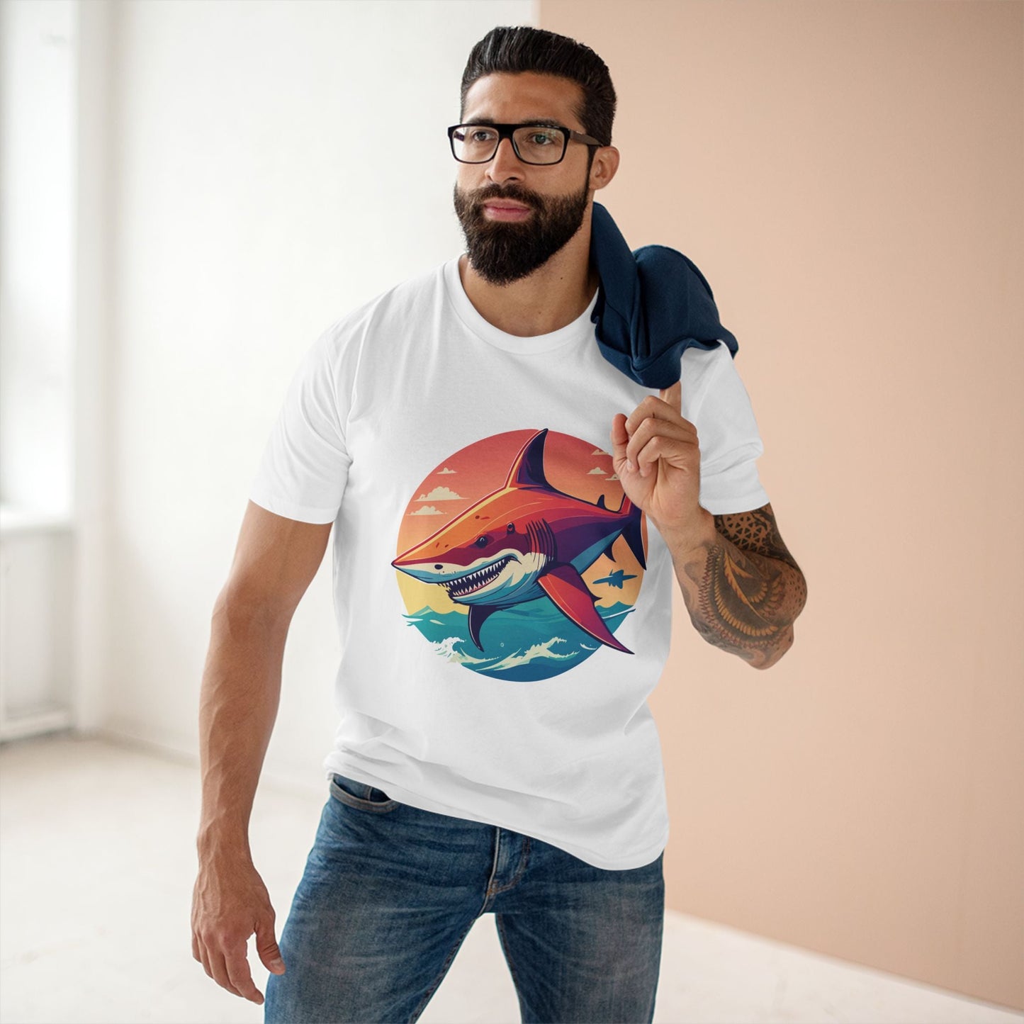 Unisex Premium Cotton Staple Tee With Original Art Shark Shirt From Retro2Nova Art Collection Soft Breathable Comfort
