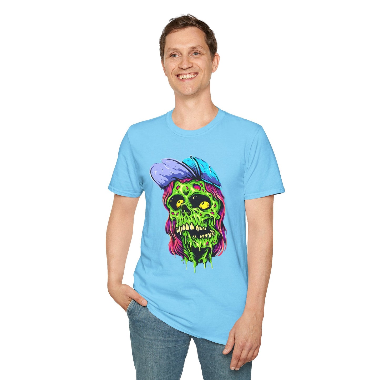 Unisex Skull Tee Shirt With Skeleton Artwork Gildan Softstyle 64000 Ring Spun Cotton