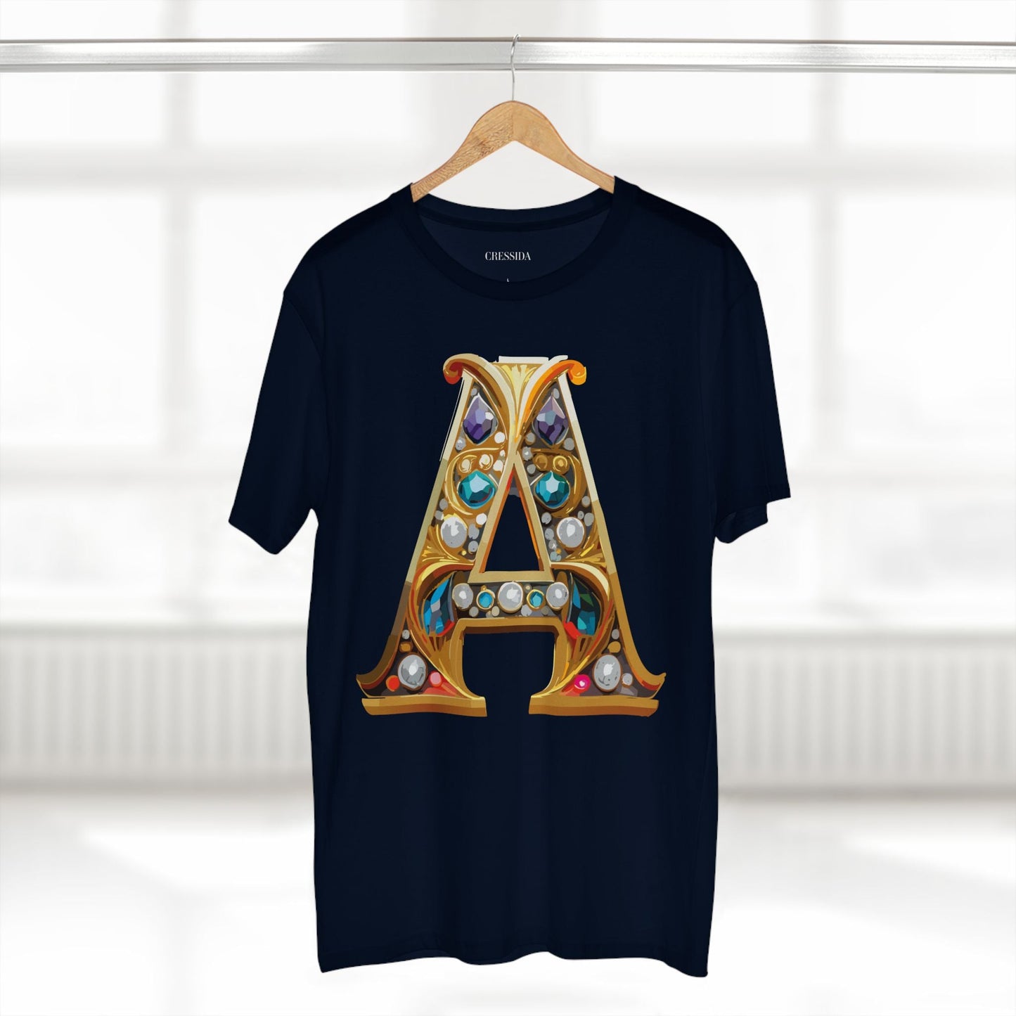 Letter A Graphic Design Tee Unisex 100 Cotton With Antique Gold Letters Artwork T-Shirt