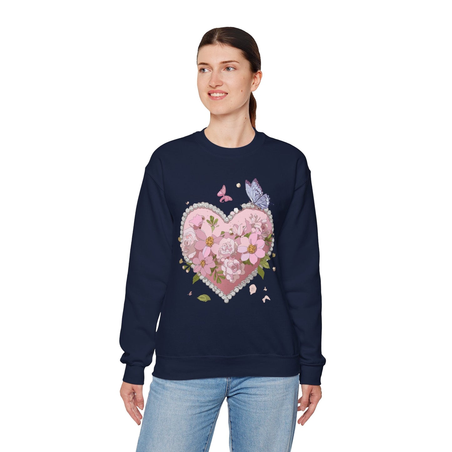 Floral Heart Sweatshirt for Unisex Valentines Day Crewneck Heart Floral Print Gift