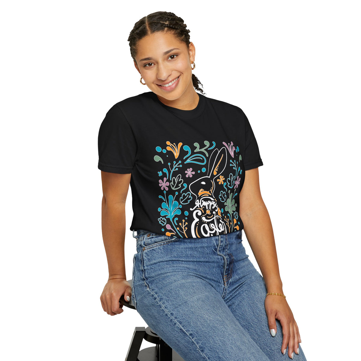 Easter Bunny Floral T-Shirt, Tee Shirt with Easter Signature, T Shirt with Easter Prints, Tee Shirt with Easter Design