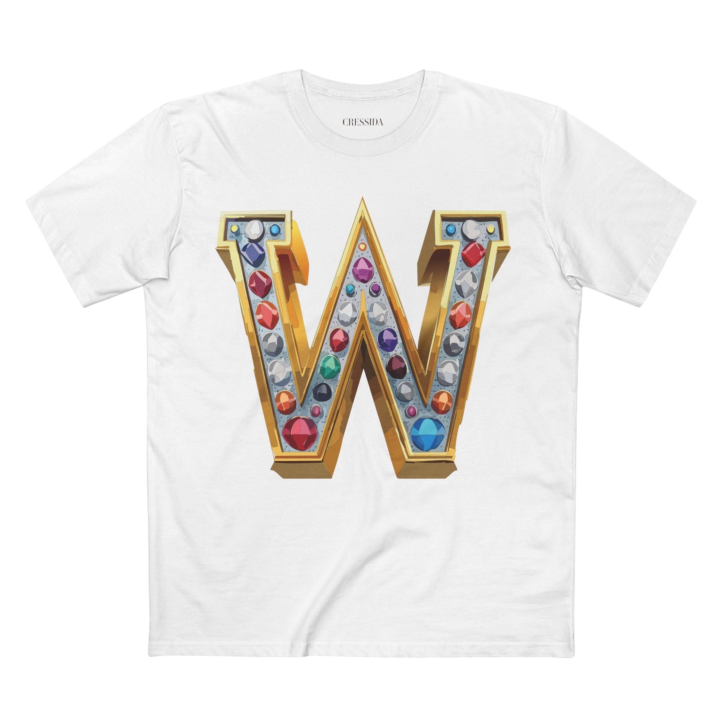 Letter W Graphic Design Tee Unisex 100 Cotton With Antique Gold Letters Artwork T-Shirt