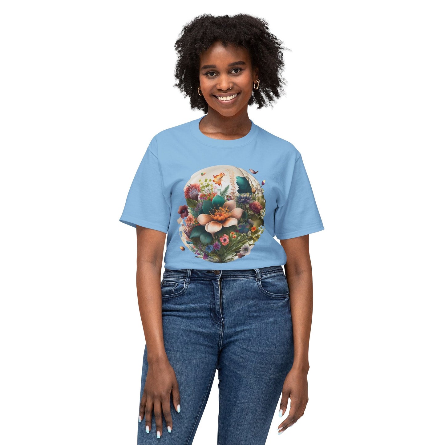 Unisex Floral Art Print T Shirt With Vintage Flowers Graphic Tee 100 Percent Cotton