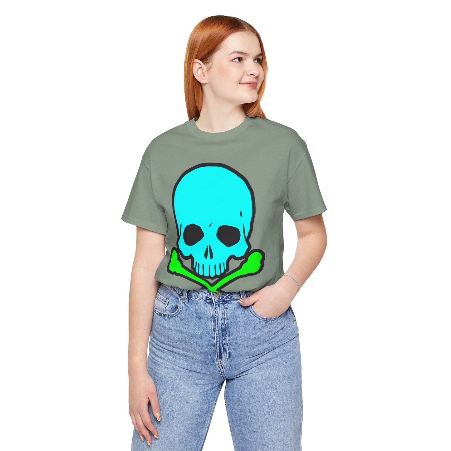 Blue Skull Graphic Design Tee, Skull Shirt, Vintage Tees, Art Design T-Shirt, Vintage Graphic Tee, Art Shirts with Skulls