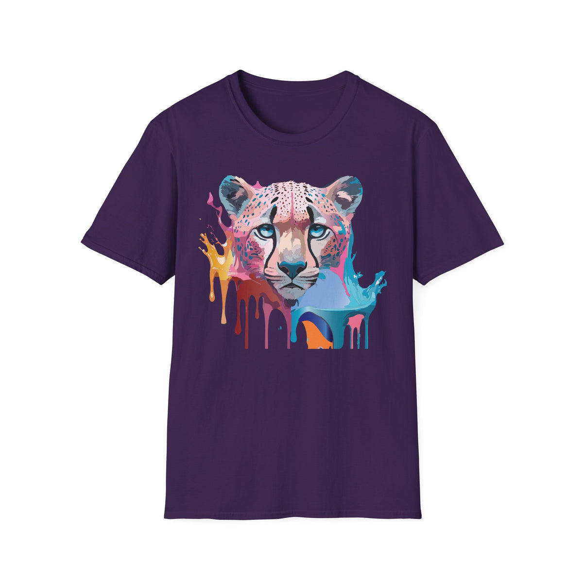 Colorful Cheetah Face T-Shirt | Watercolor Drip Animal Tee