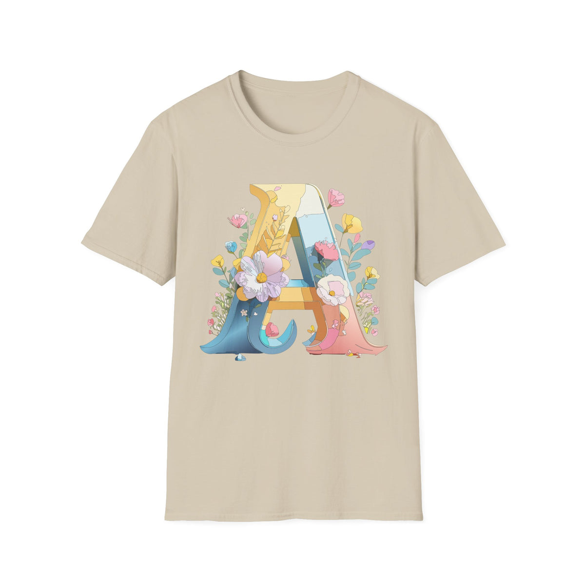 Floral Letter A T-Shirt | Monogram Initial Tee with Flowers