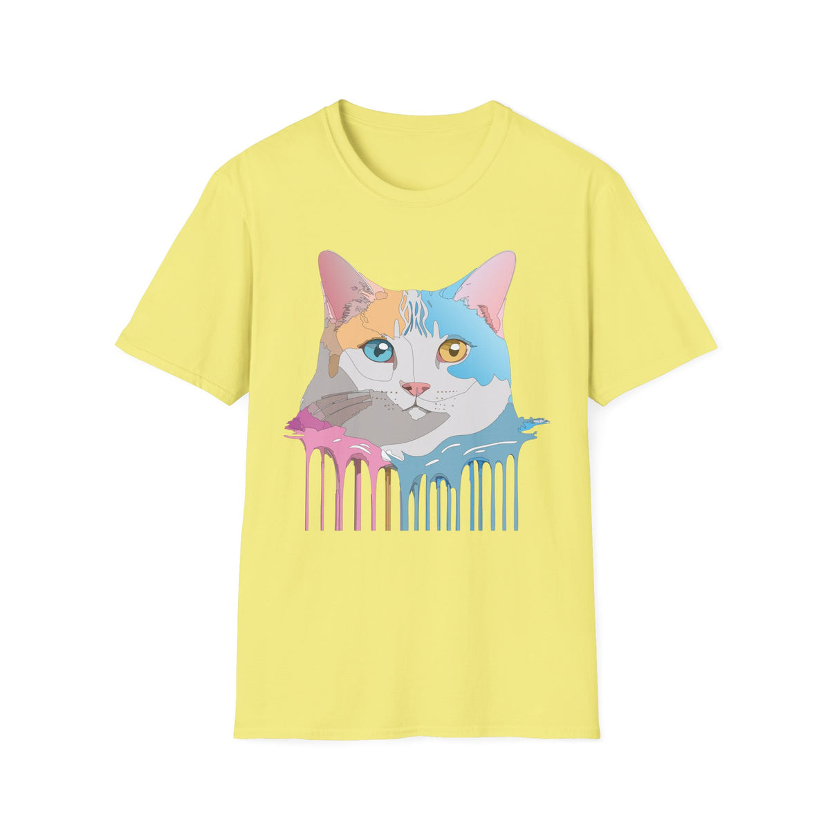 Colorful Dripping Cat Illustration T-Shirt | Calico Portrait Tee