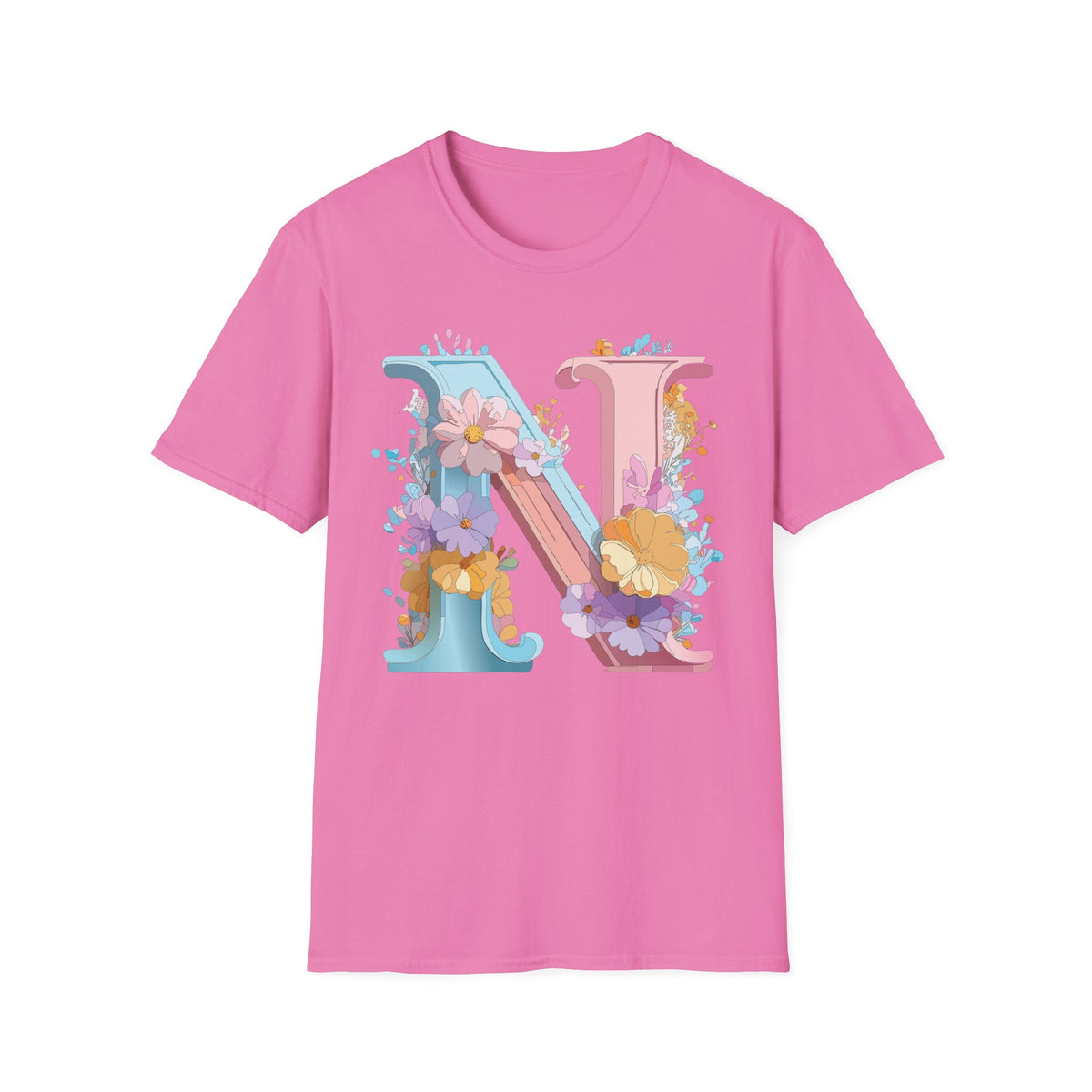 Floral Letter N T-Shirt | Pastel Monogram Initial Tee