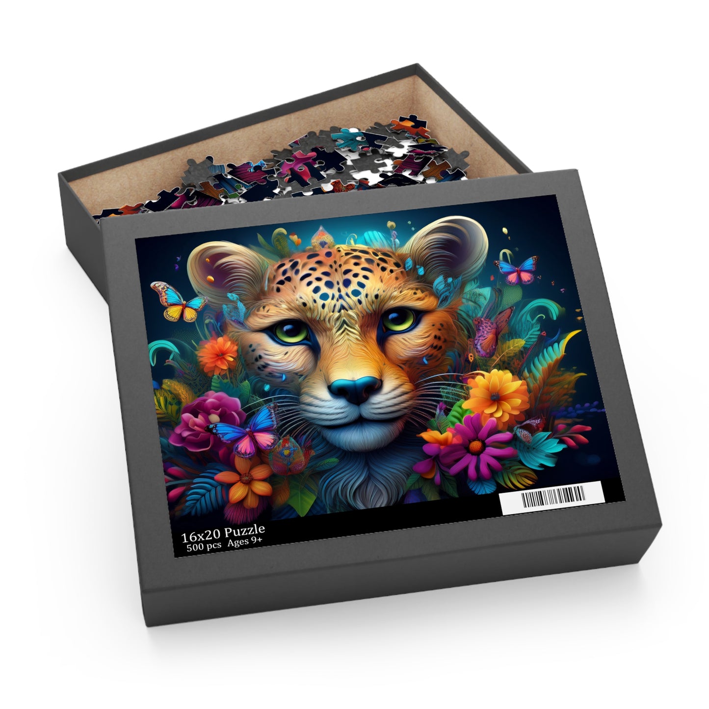 Puzzles-27 Kids Cheetah Puzzle 500-Piece  Floral Cheetah Puzzle 500-Piece, Animals Kids Puzzles Size: 16" x 20",  Ages 9+