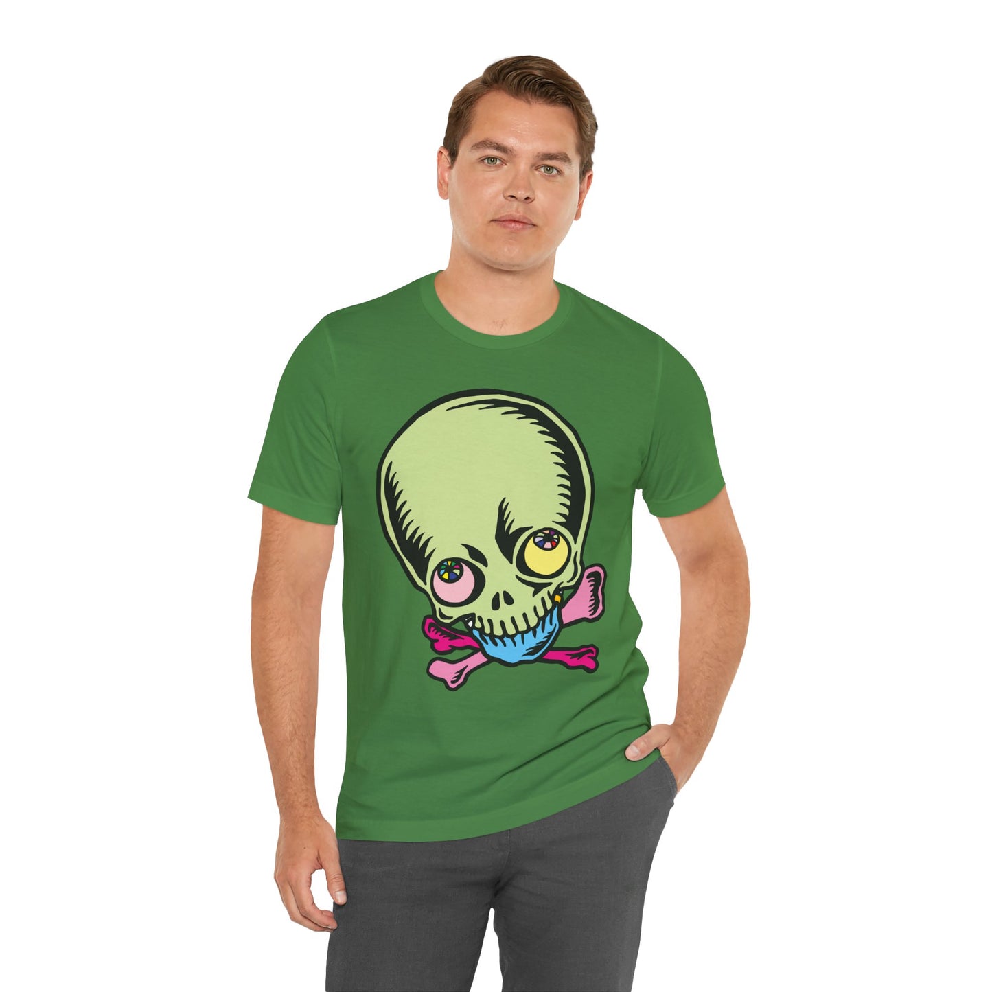 Lt Green Skull Graphic Design Tee, Skull Shirt, Vintage Tees, Art Design T-Shirt, Vintage Graphic Tee, Art Shirts with Skulls