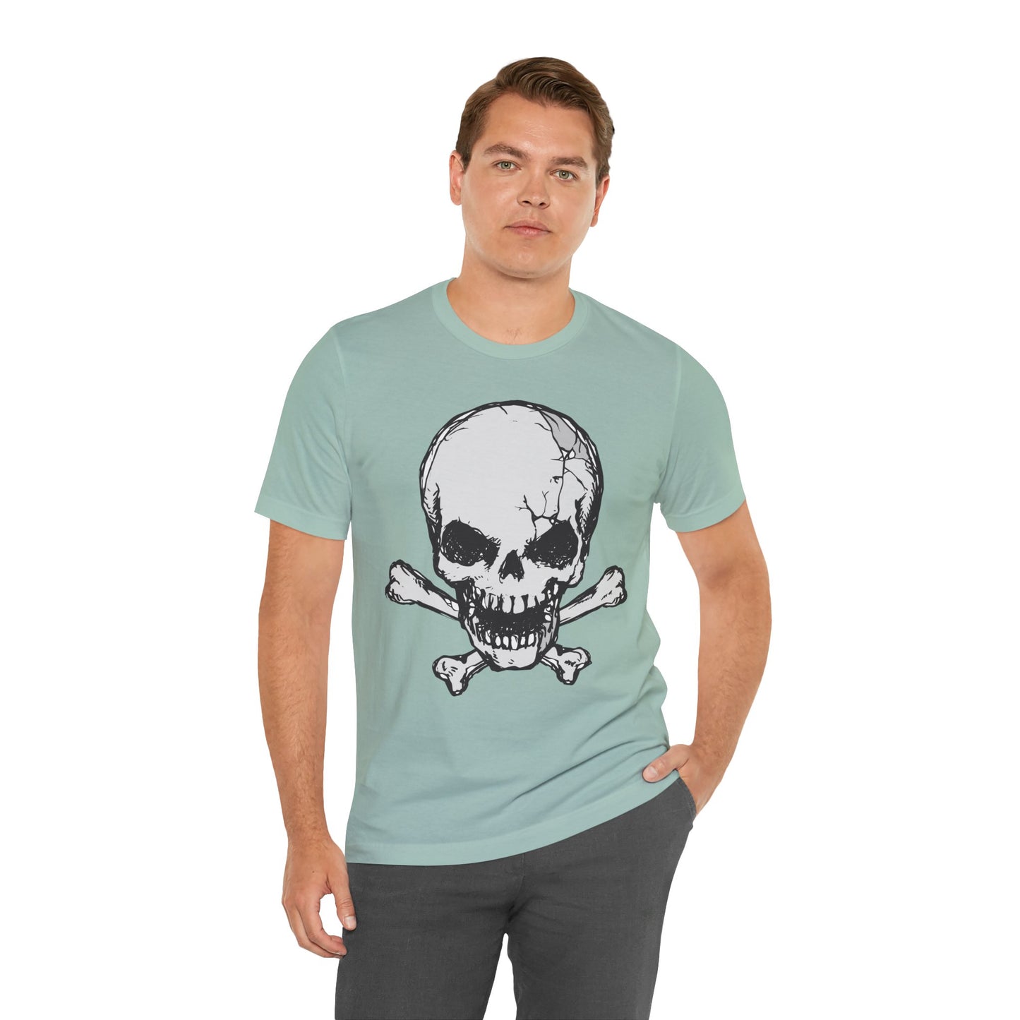 Grey Skull Graphic Design Tee, Skull Shirt, Vintage Tees, Art Design T-Shirt, Vintage Graphic Tee, Art Shirts with Skulls