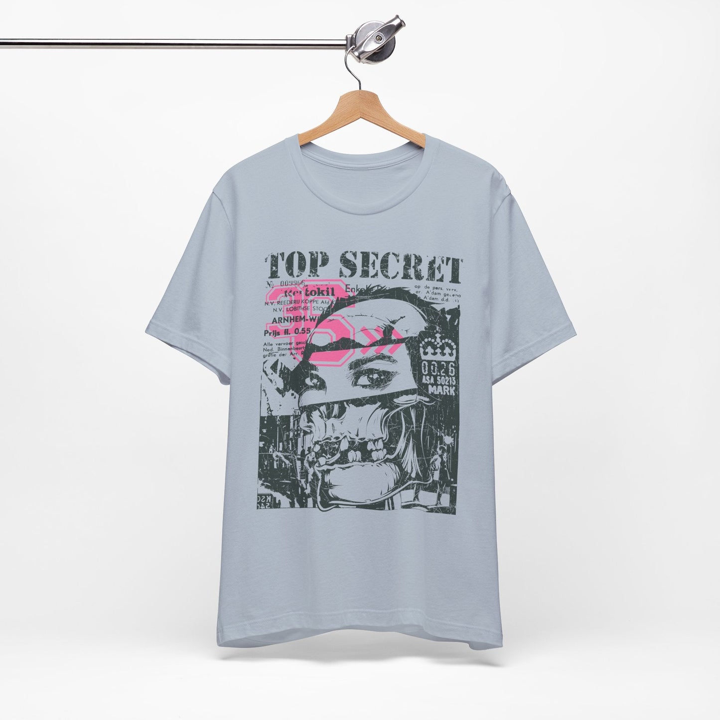 Top Secret Skull Face Tee Grunge Graphic T-Shirt Retro Collage A-6