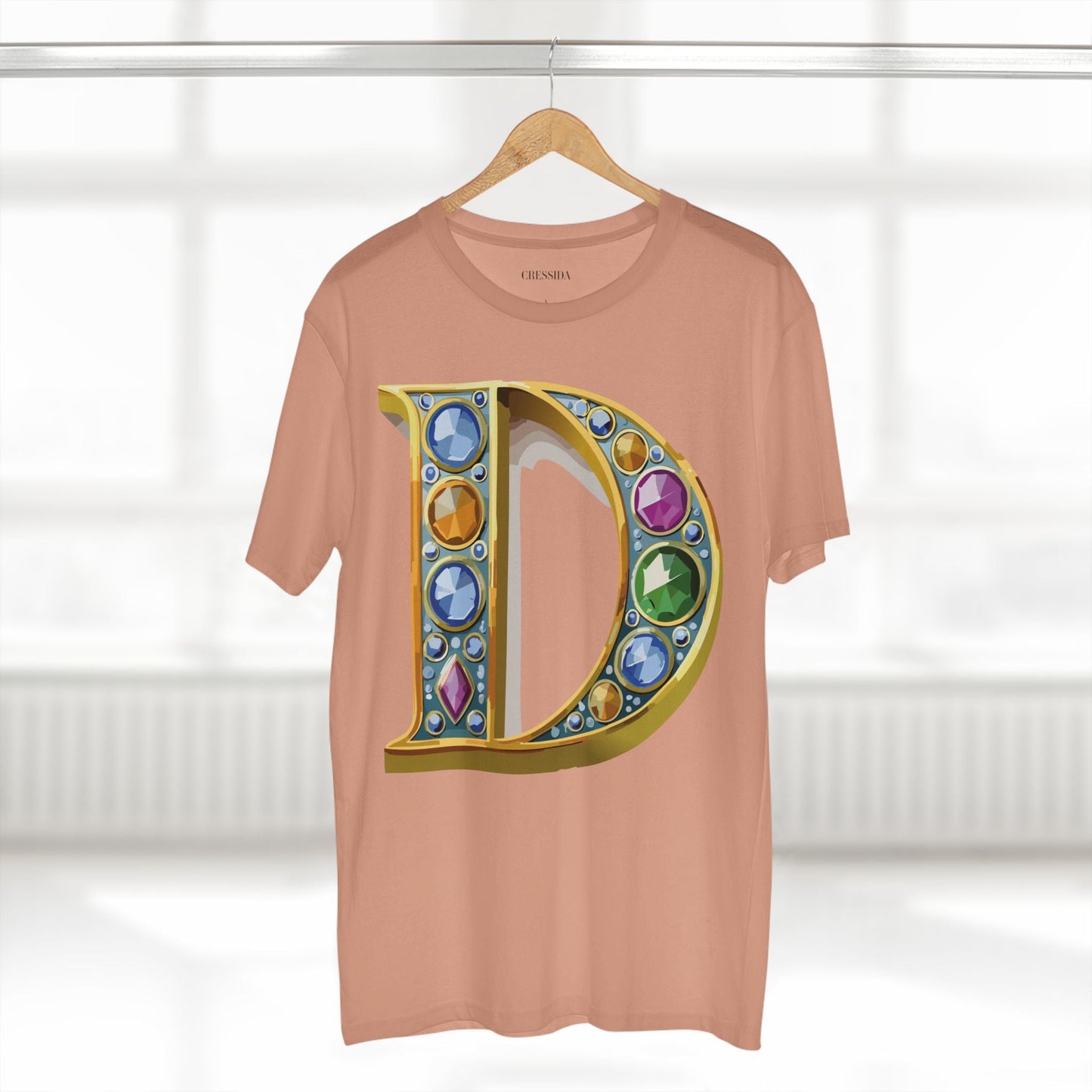 Letter D Graphic Design Tee Unisex 100 Cotton With Antique Gold Letters Artwork T-Shirt