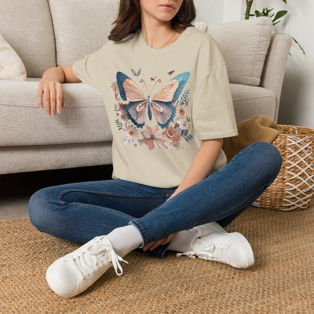 Butterfly Floral T-Shirt — Vintage Boho Nature Graphic Tee Unisex 100 Cotton Gildan T-Shirt