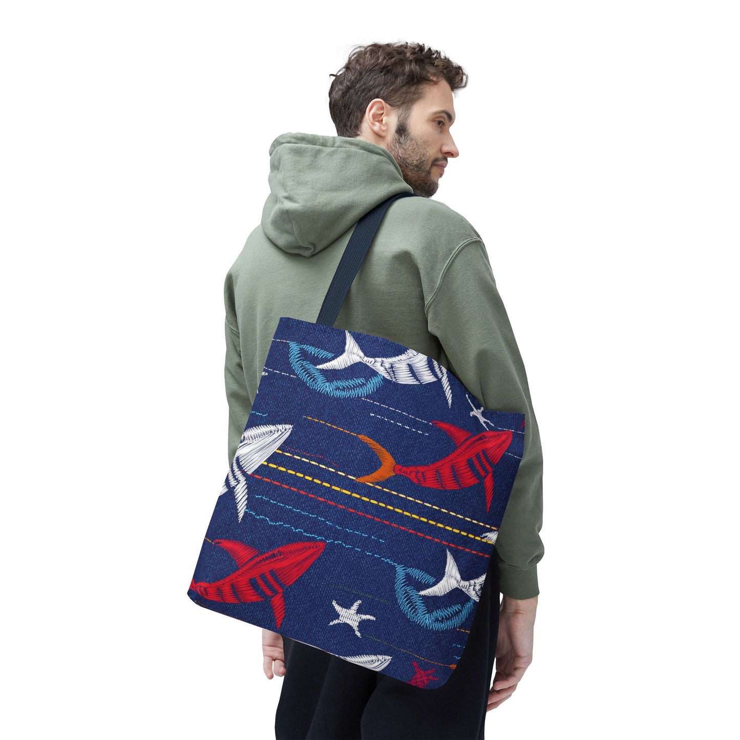 Denim Fabric Imitation Print Unisex Canvas Bag Poly Spun 3 Sizes Tote Bag 182-16