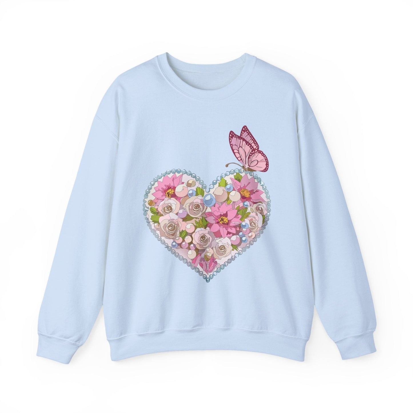 Floral Heart Sweatshirt Unisex Heavy Blend Crewneck 50 Cotton 50 Polyester Valentine's Day