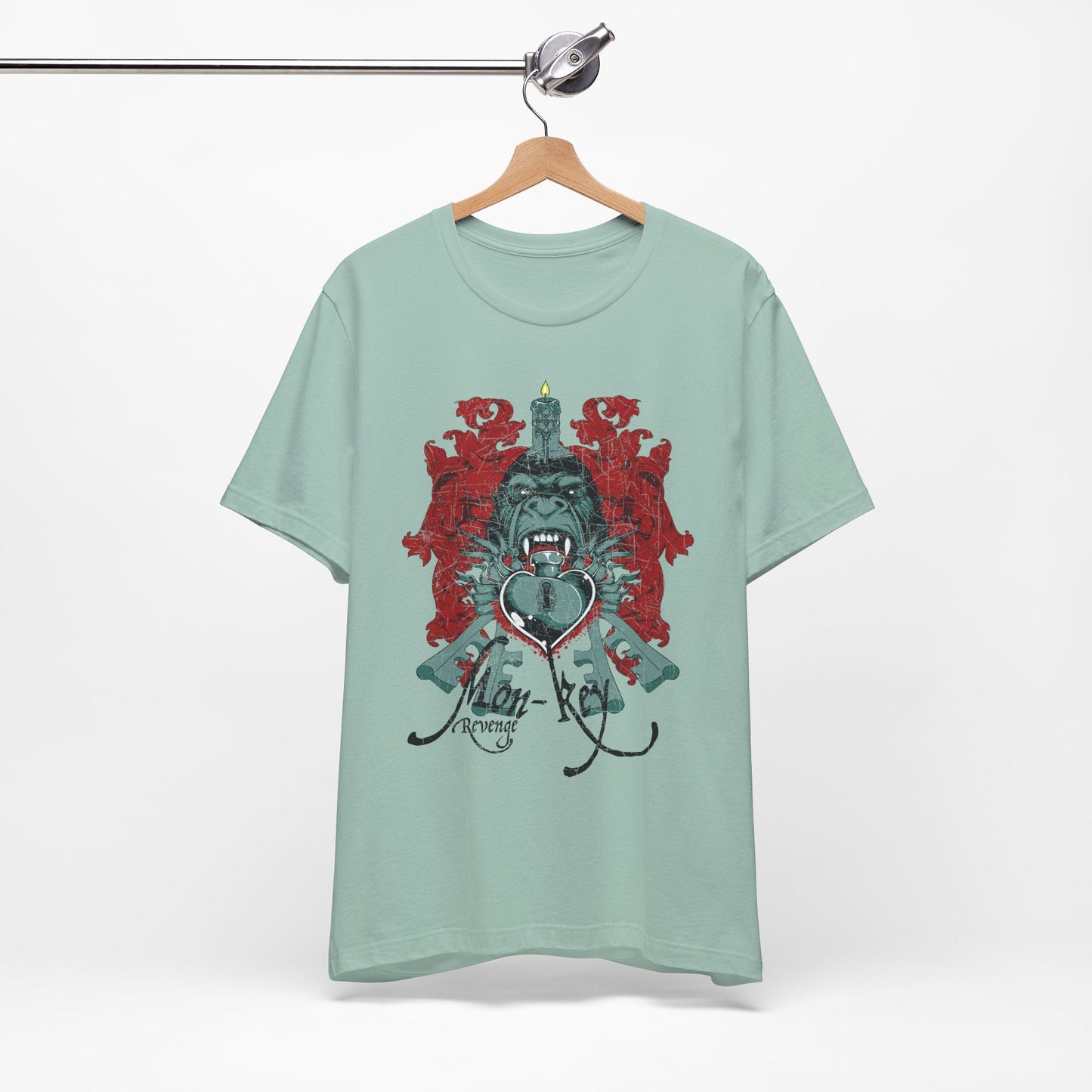 Gorilla Crest with Sword and Heart T-Shirt Heraldic Gothic Design Rock Band T-Shirt