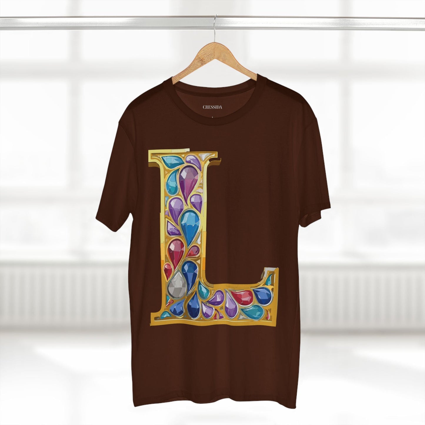 Letter L Graphic Design Tee Unisex 100 Cotton With Antique Gold Letters Artwork T-Shirt
