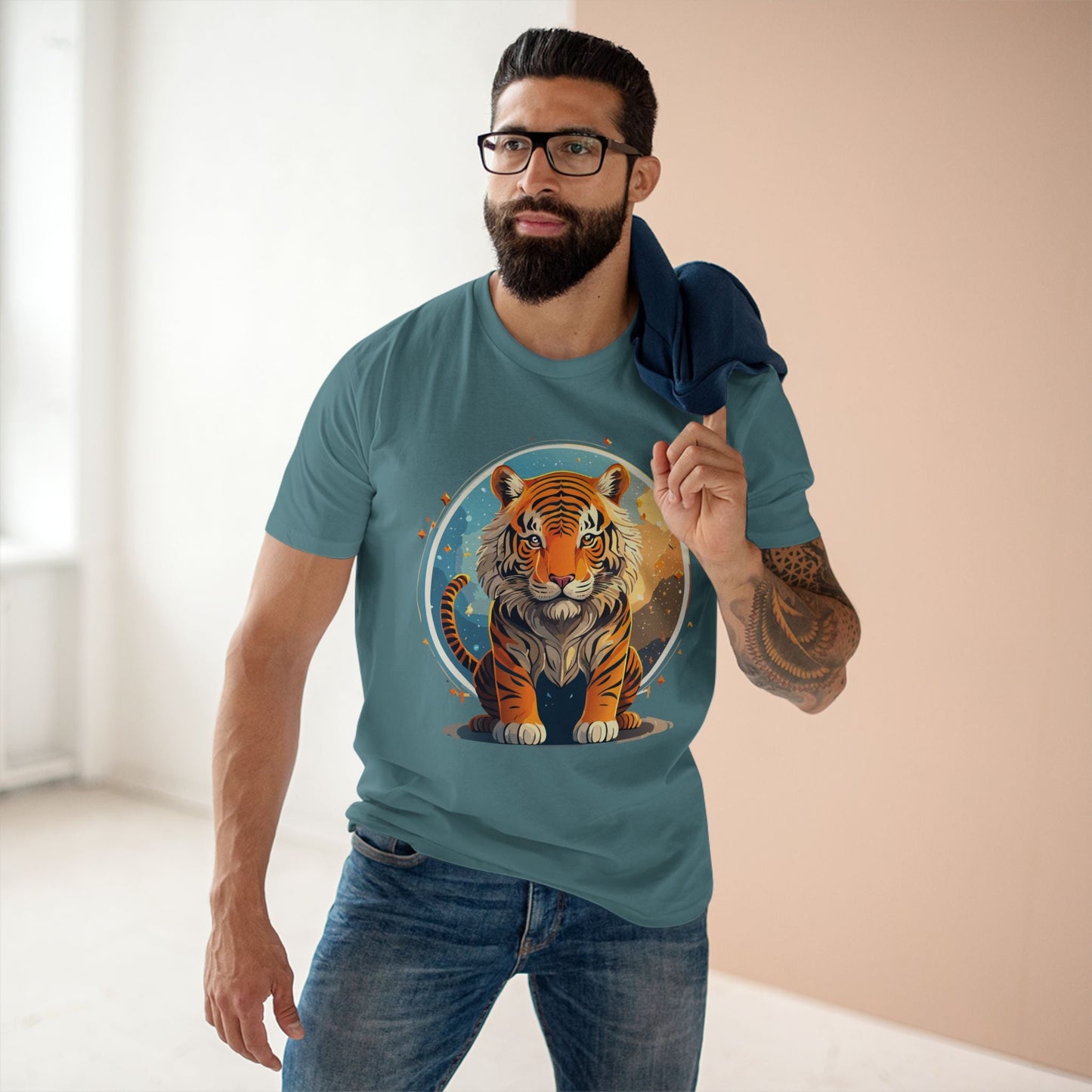 Unisex Premium Cotton Staple Tee With Original Tiger Art Design From Retro2Nova Art Collection For Everyday Comfort