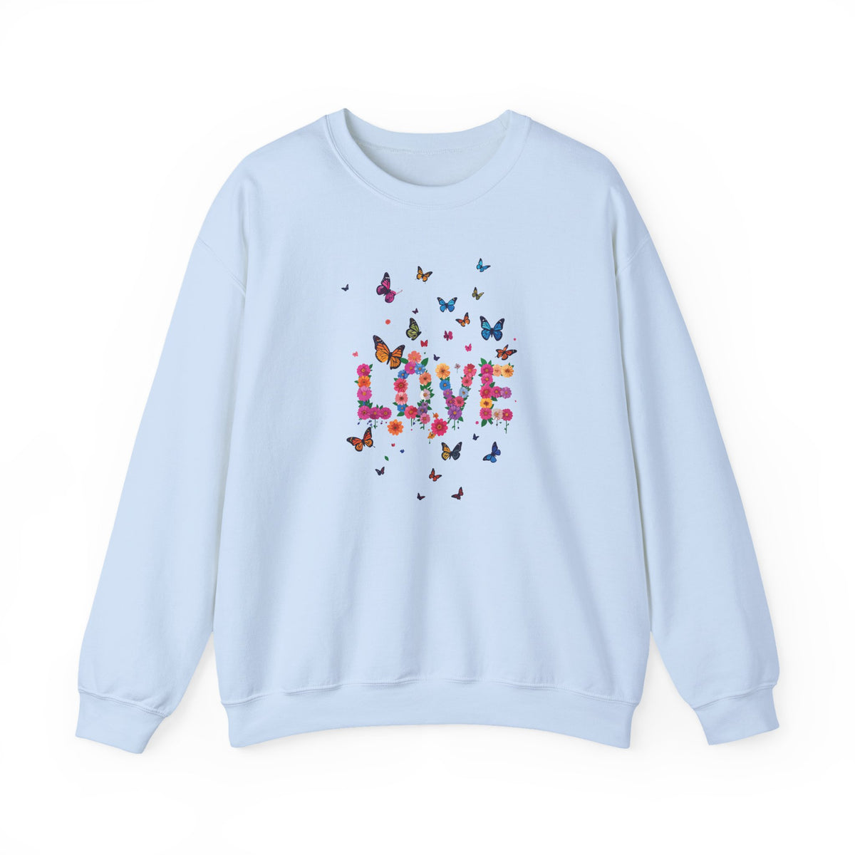 Unisex Floral Love Sweatshirt, Love Floral Sweatshirt, Floral Butterfly Sweatshirt, 50/50 Cotton-Poly Valentine's Day Sweatshirt 08