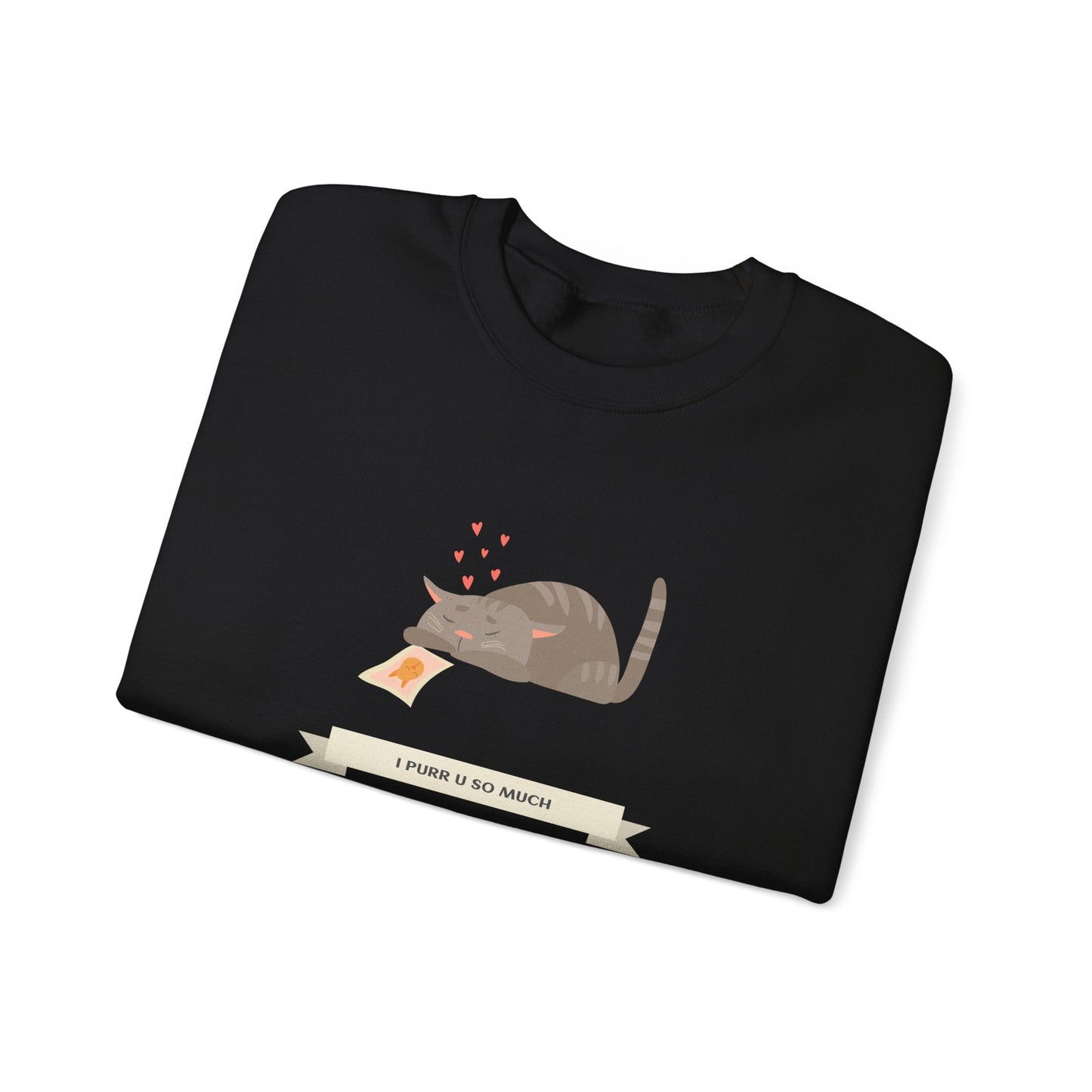 Cat Heart Sweatshirt Unisex 50/50 Cotton Poly Valentine Day Crewneck Gildan 18000