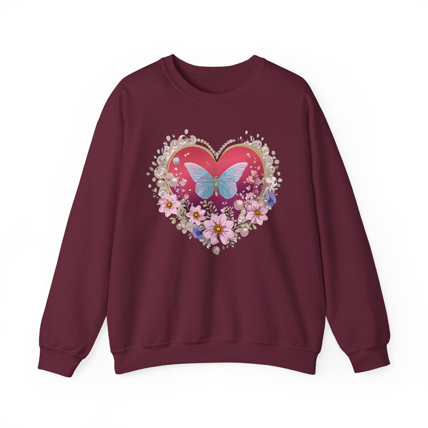 Floral Heart Sweatshirt For Valentines Day Unisex Floral Love Crewneck Sweatshirt