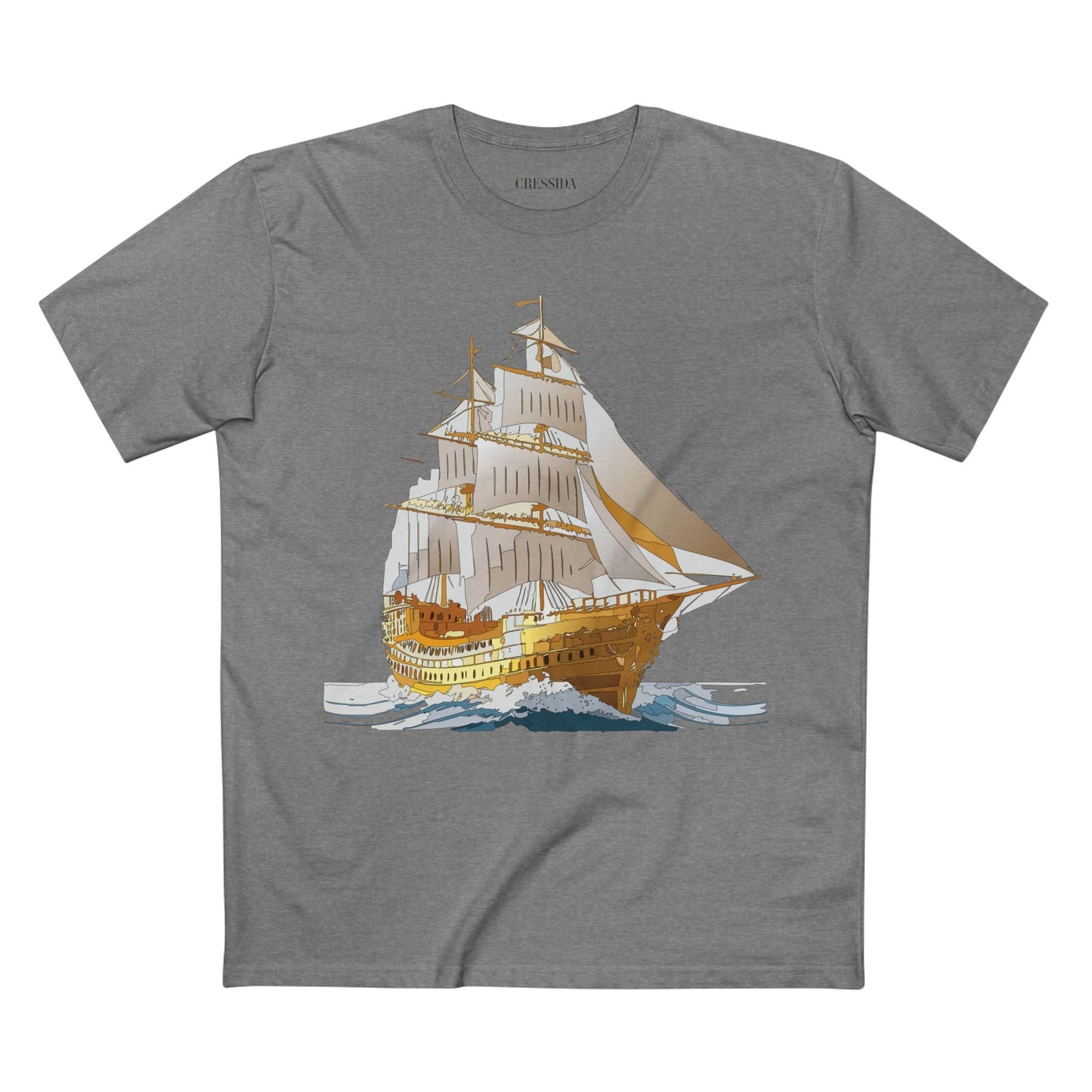 Ship Graphic Unisex 100 Cotton T-Shirt with Gold Frigate Art Design 22