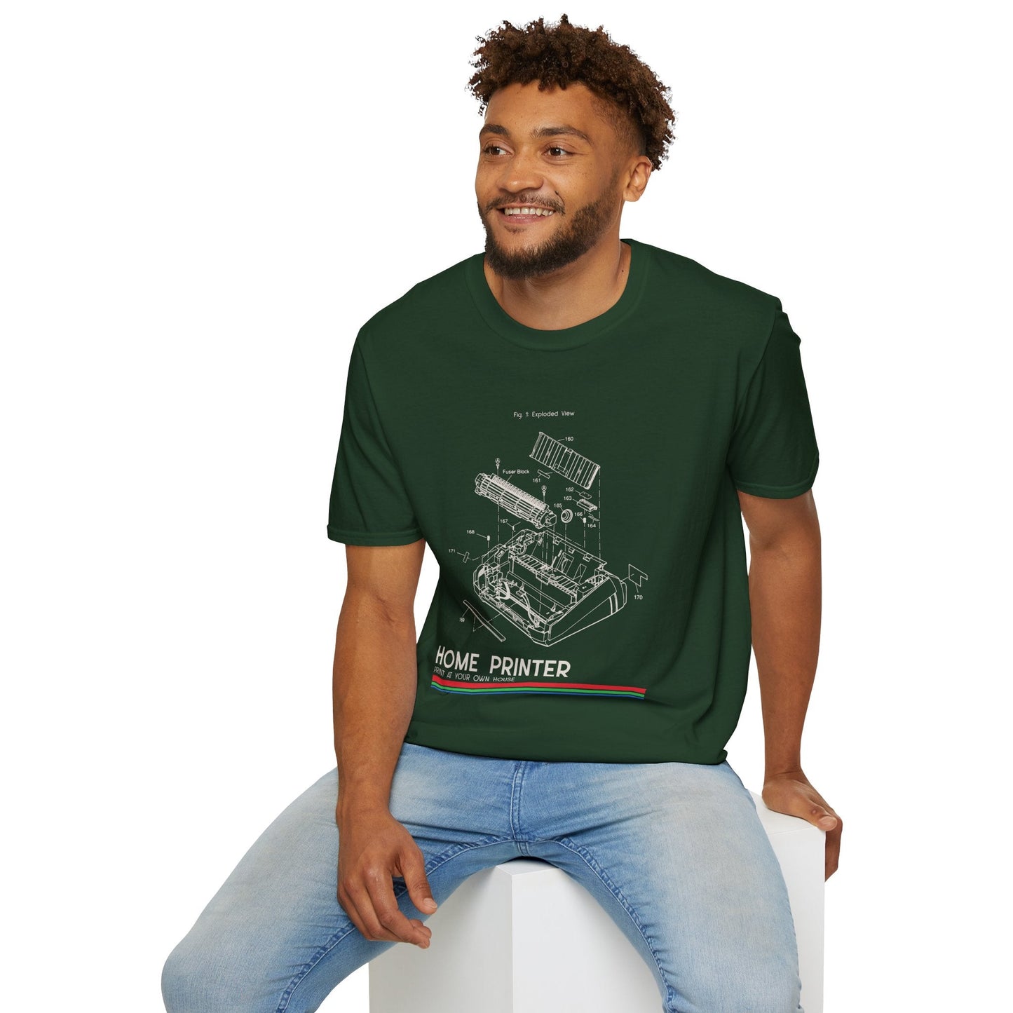 Unisex Cotton T-Shirt Vintage Home Printer Blueprint Tee Home Printer Works 4 Microdots Slogan