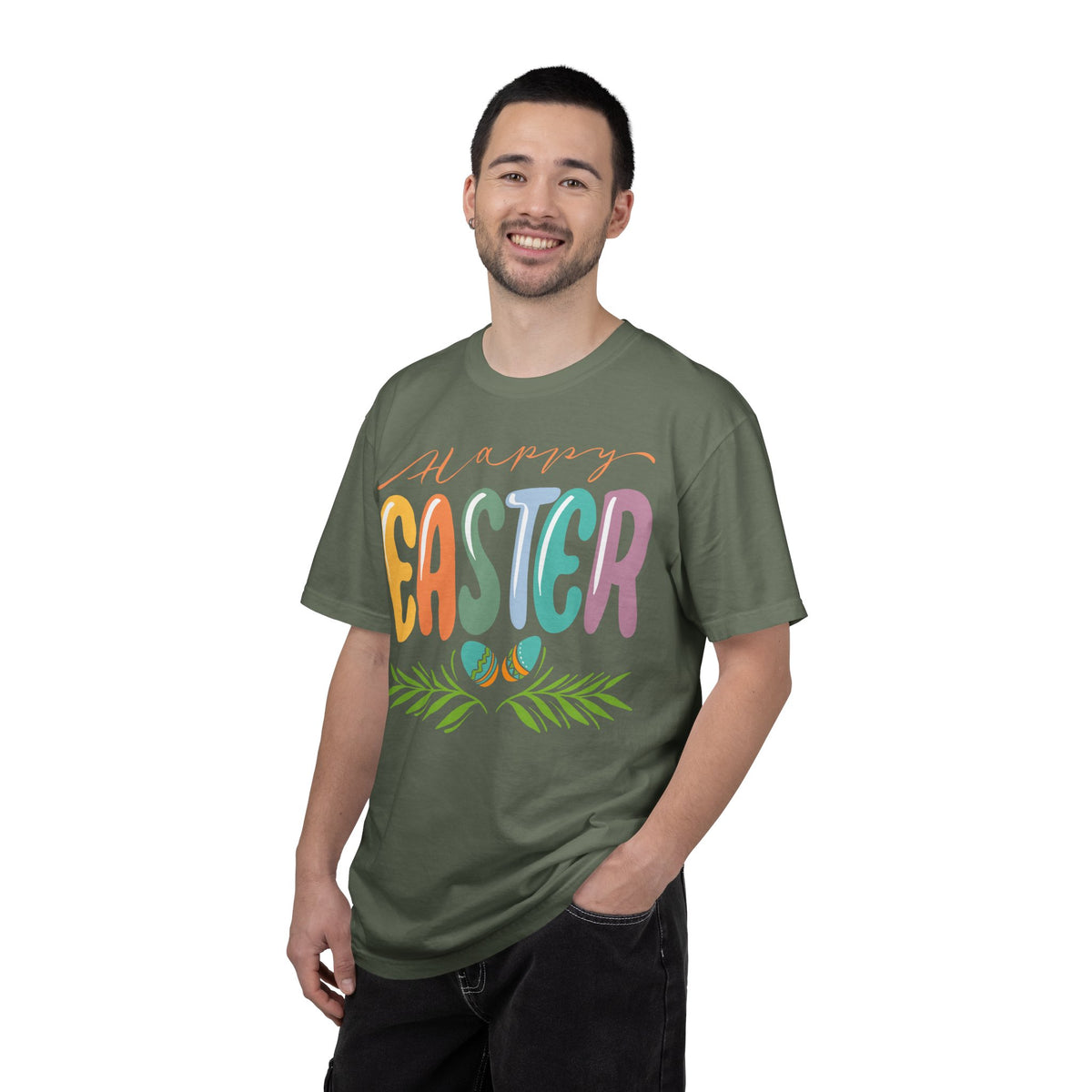 Happy Easter T-Shirt, Tee Shirt with Easter Signature, T Shirt with Easter Prints, Tee Shirt with Easter Design