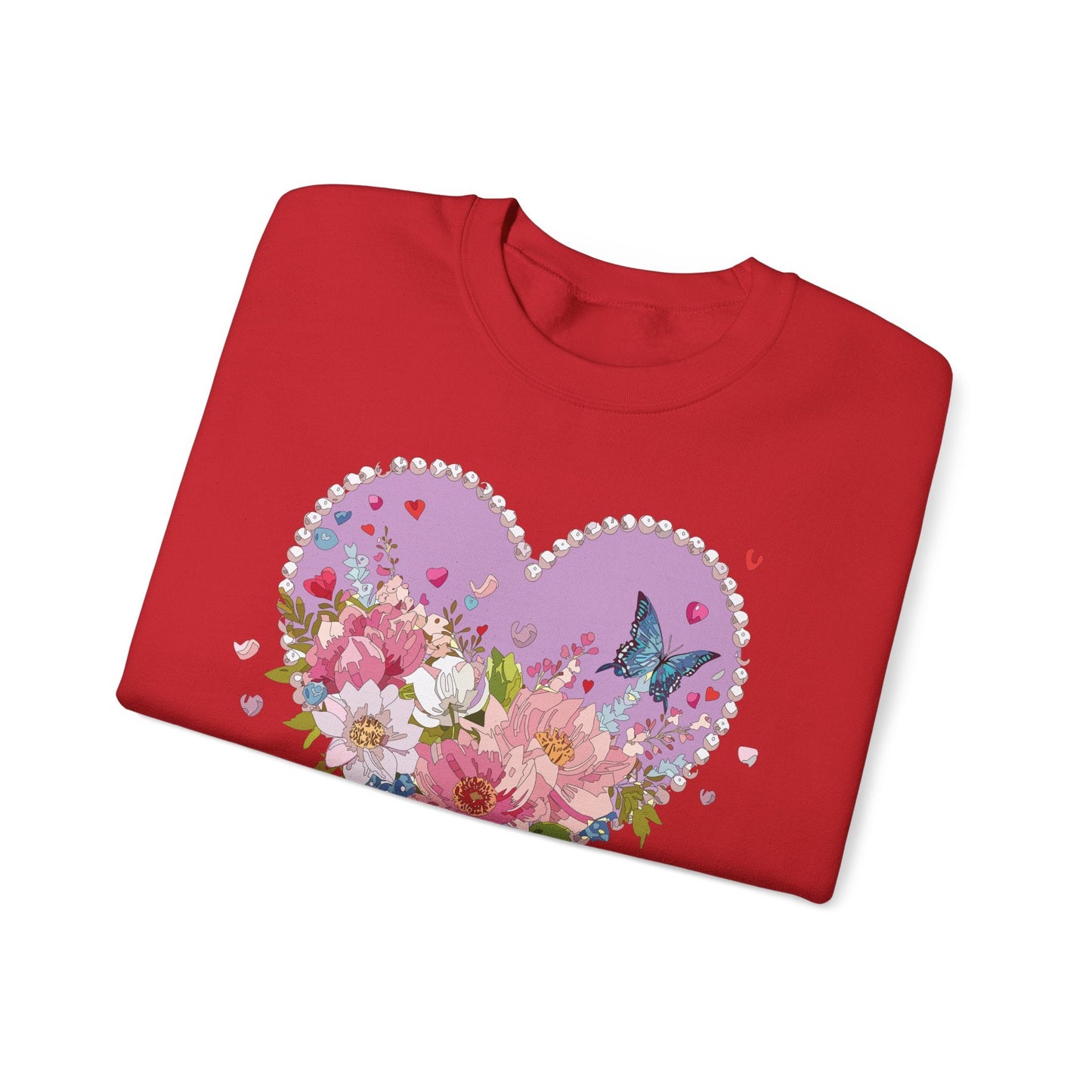 Floral Heart Sweatshirt Unisex Crewneck Valentines Day Heavy Blend Gildan 18000 Cozy Warm