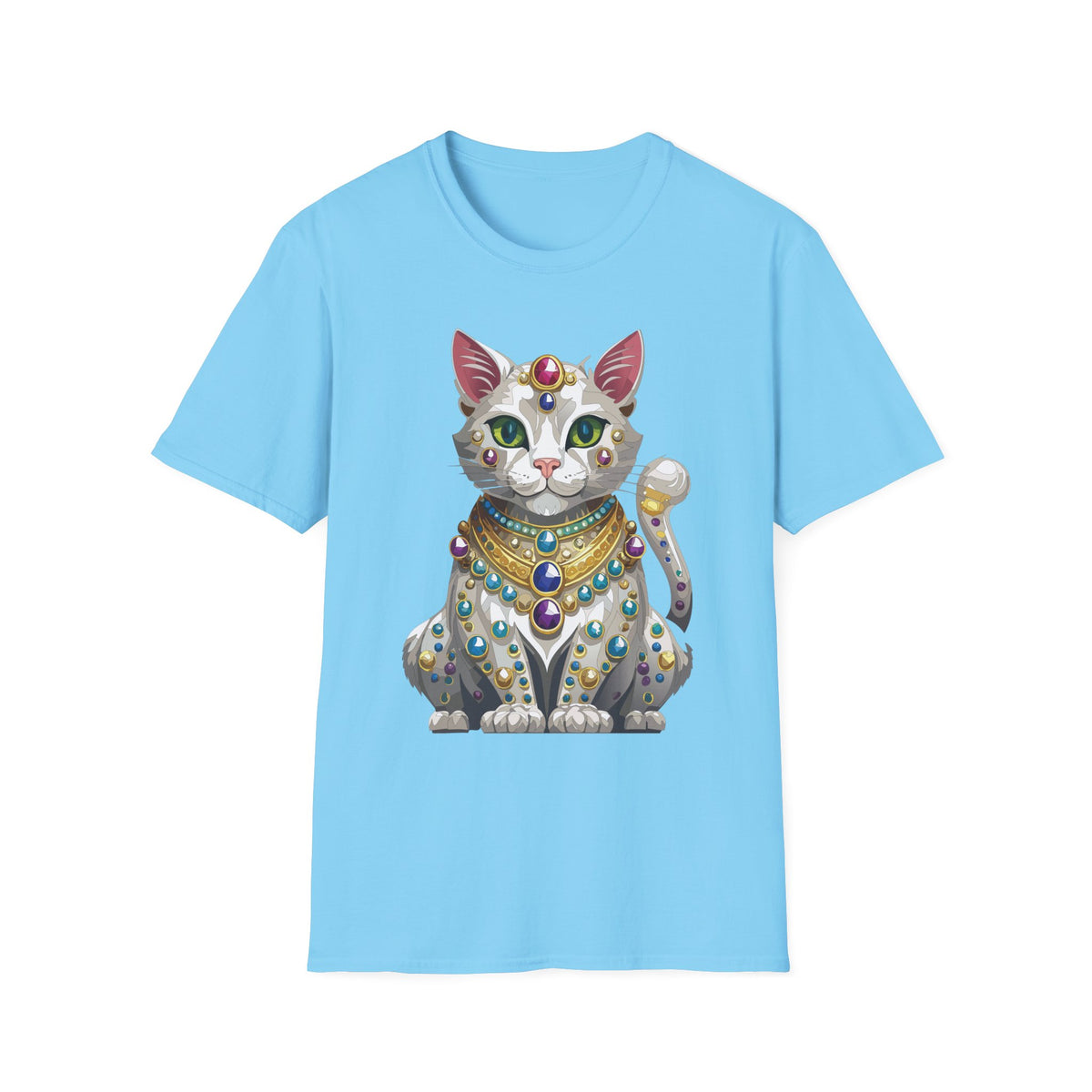 Jeweled Egyptian Cat T-Shirt | Regal Cat Illustration, Gemstone Pharaoh Design