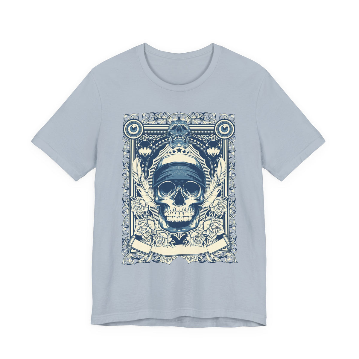 Skull Crown Graphic Tee Vintage Ornate Skull Illustration Rock Band T-Shirt