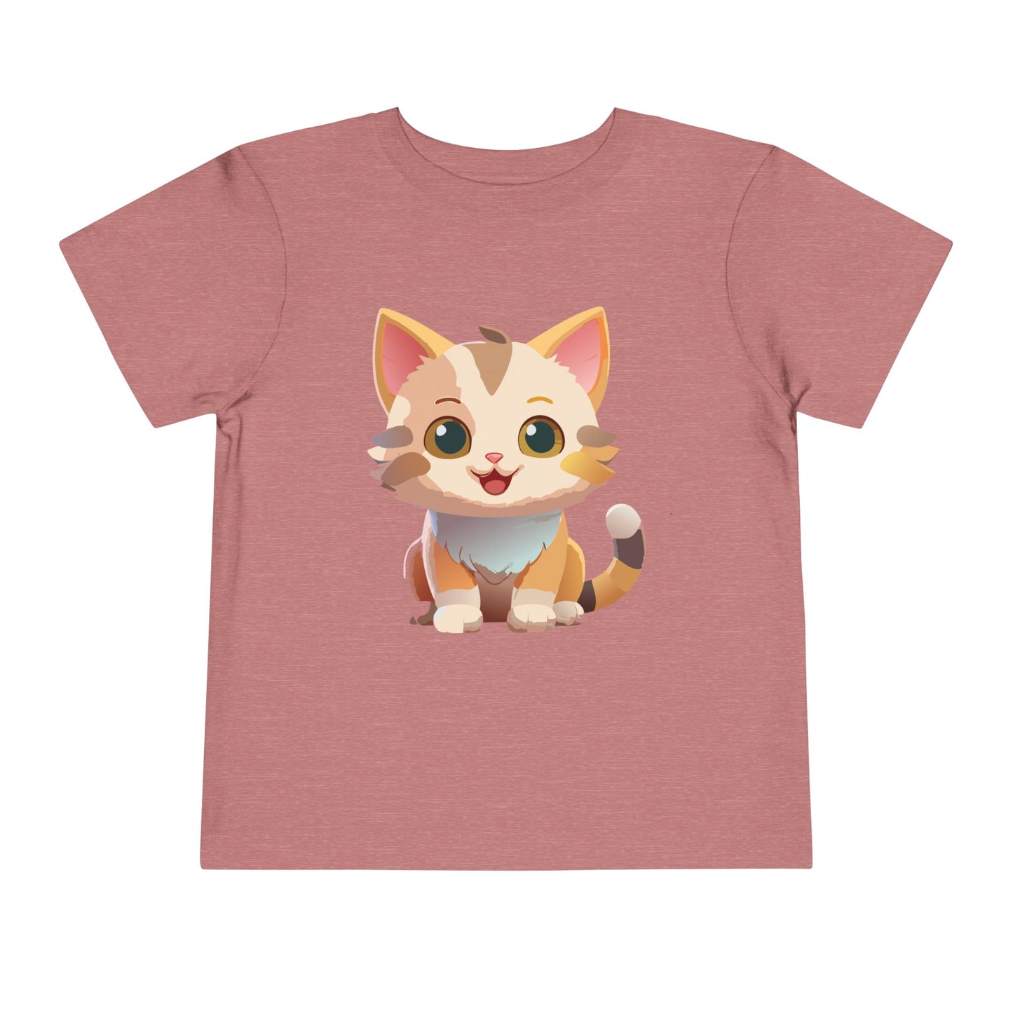 Cute Cat Toddler Short Sleeve Tee - Adorable Kitty Graphic Tee for Kids (2T-5T)