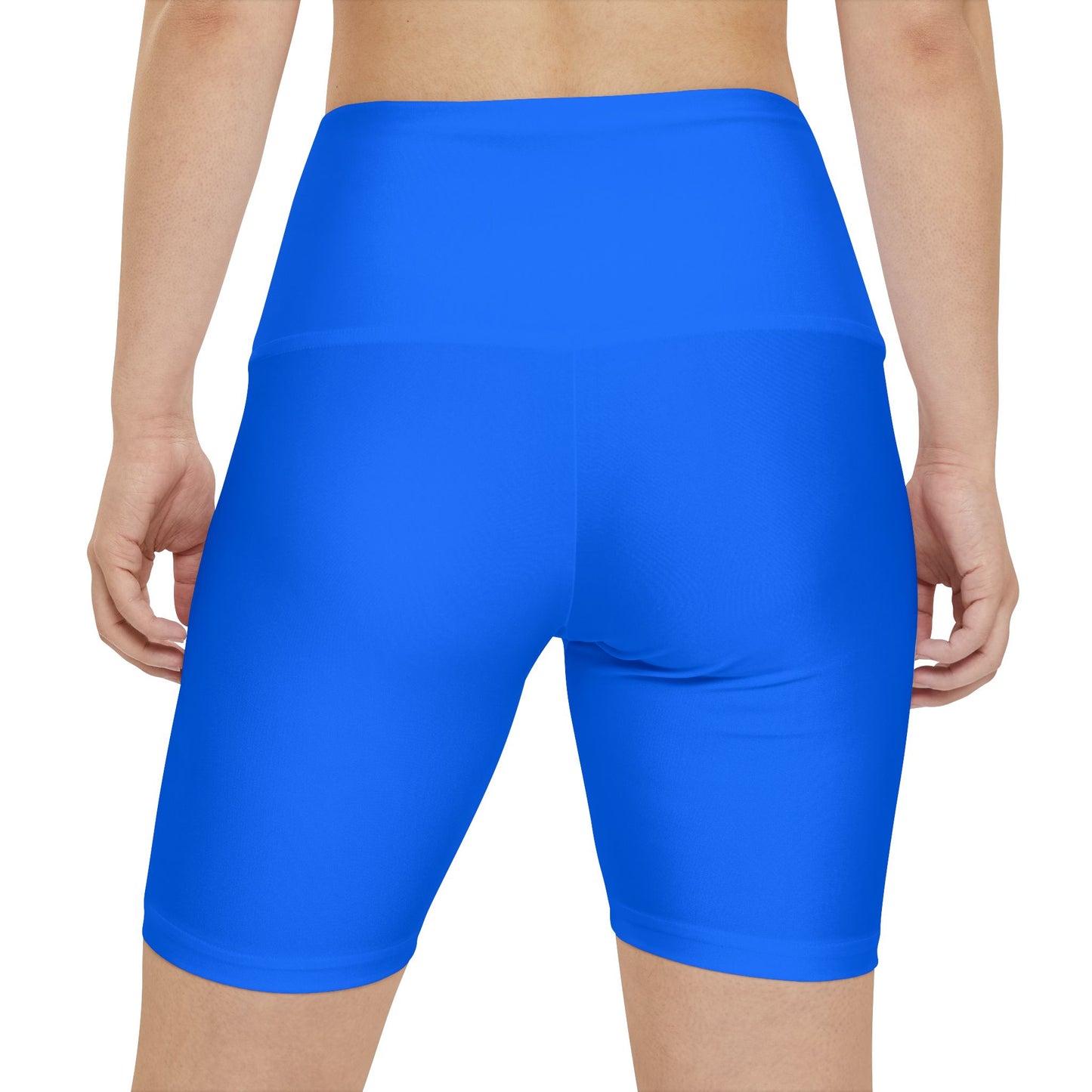 Digital Blue Women's Workout Shorts — Solid High-Waist Biker Shorts for Exercise & Everyday Wear