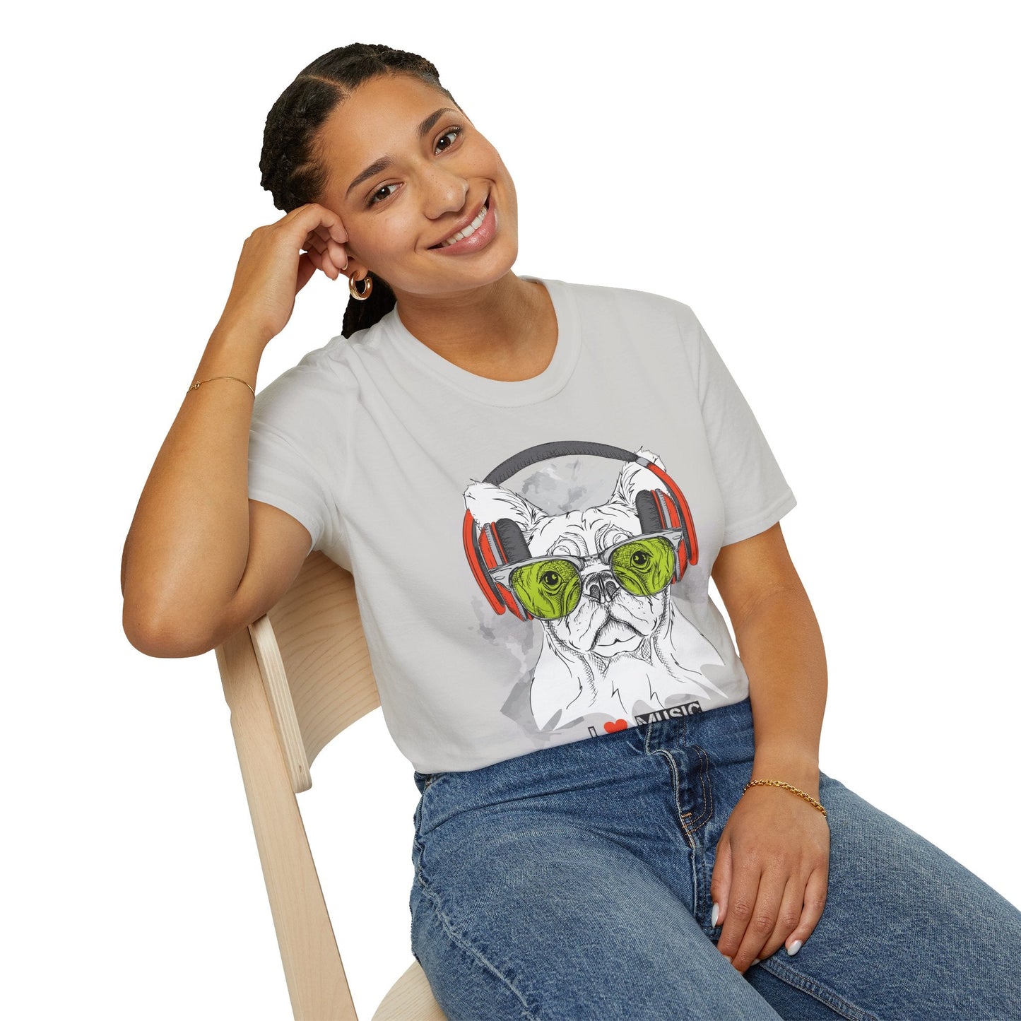 I Love Music Animals Shirt With Headphones Unisex Softstyle Tee 100 Percent Ring Spun Cotton